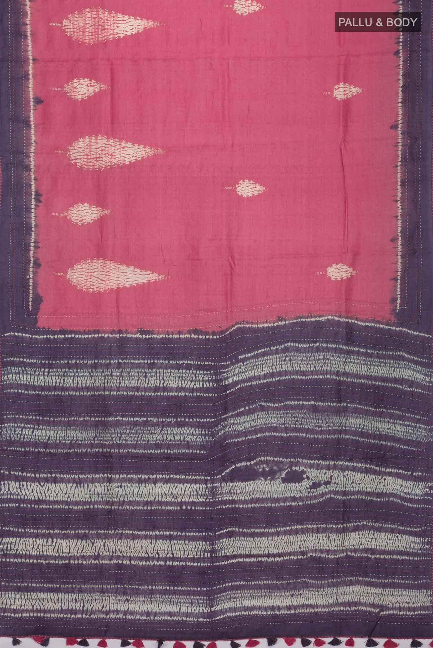 Pink Tussar Silk Saree