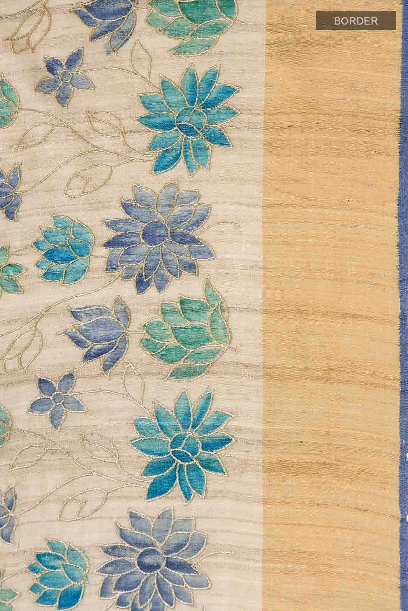 Beige Tussar Silk Saree