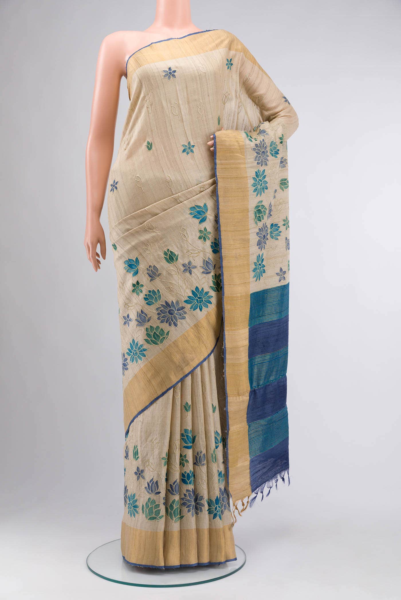 Beige Tussar Silk Saree