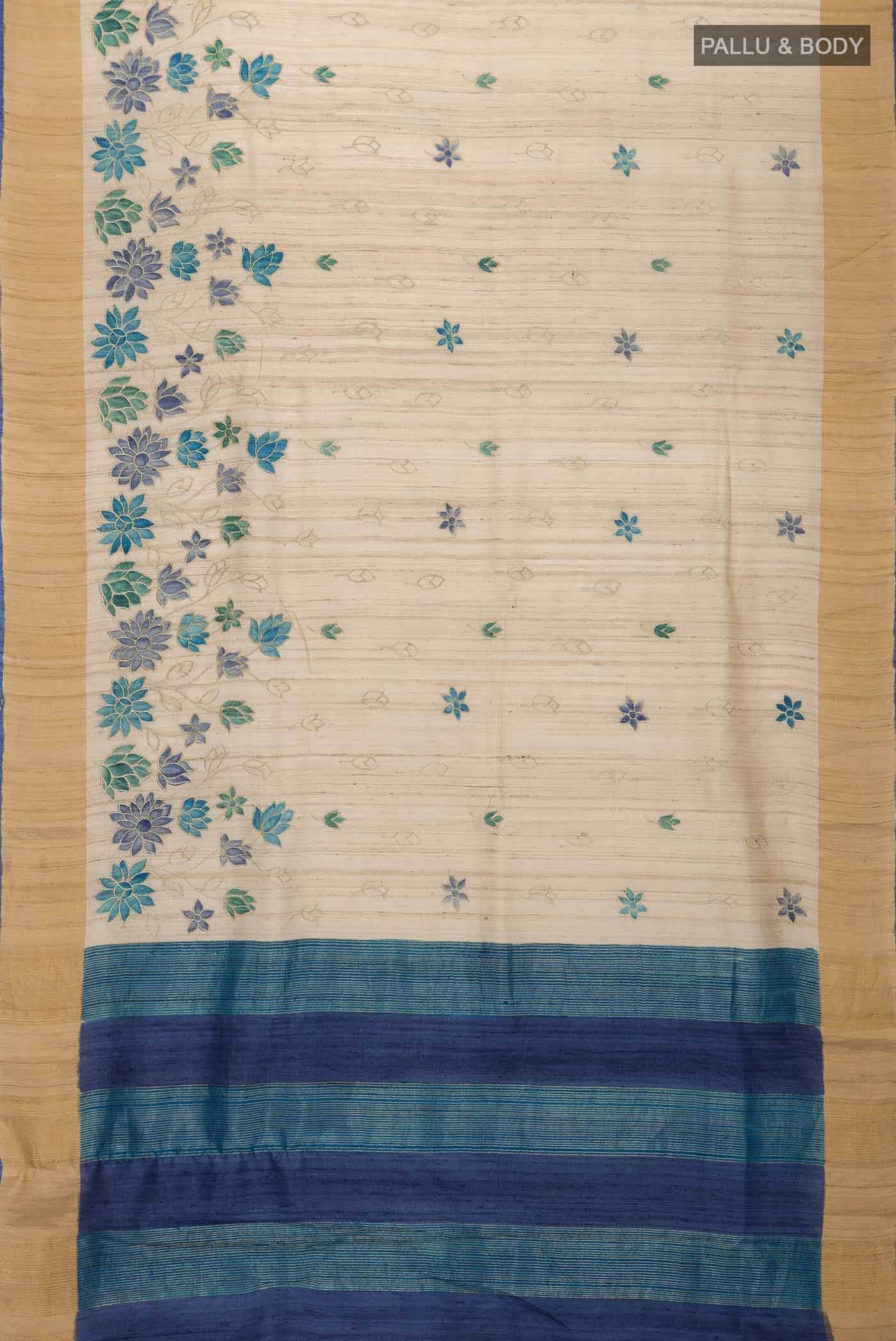Beige Tussar Silk Saree