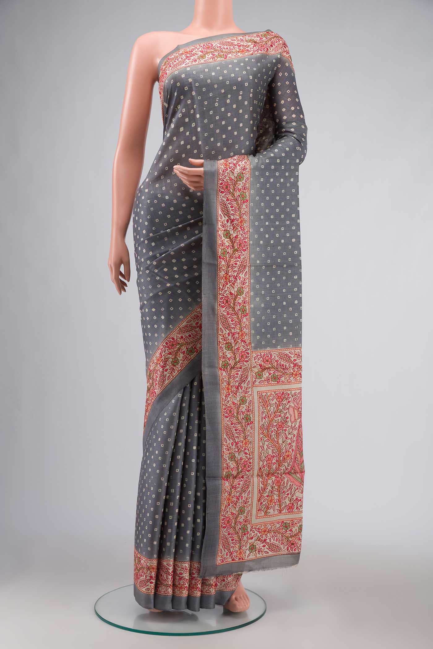 Grey Tussar Silk Saree