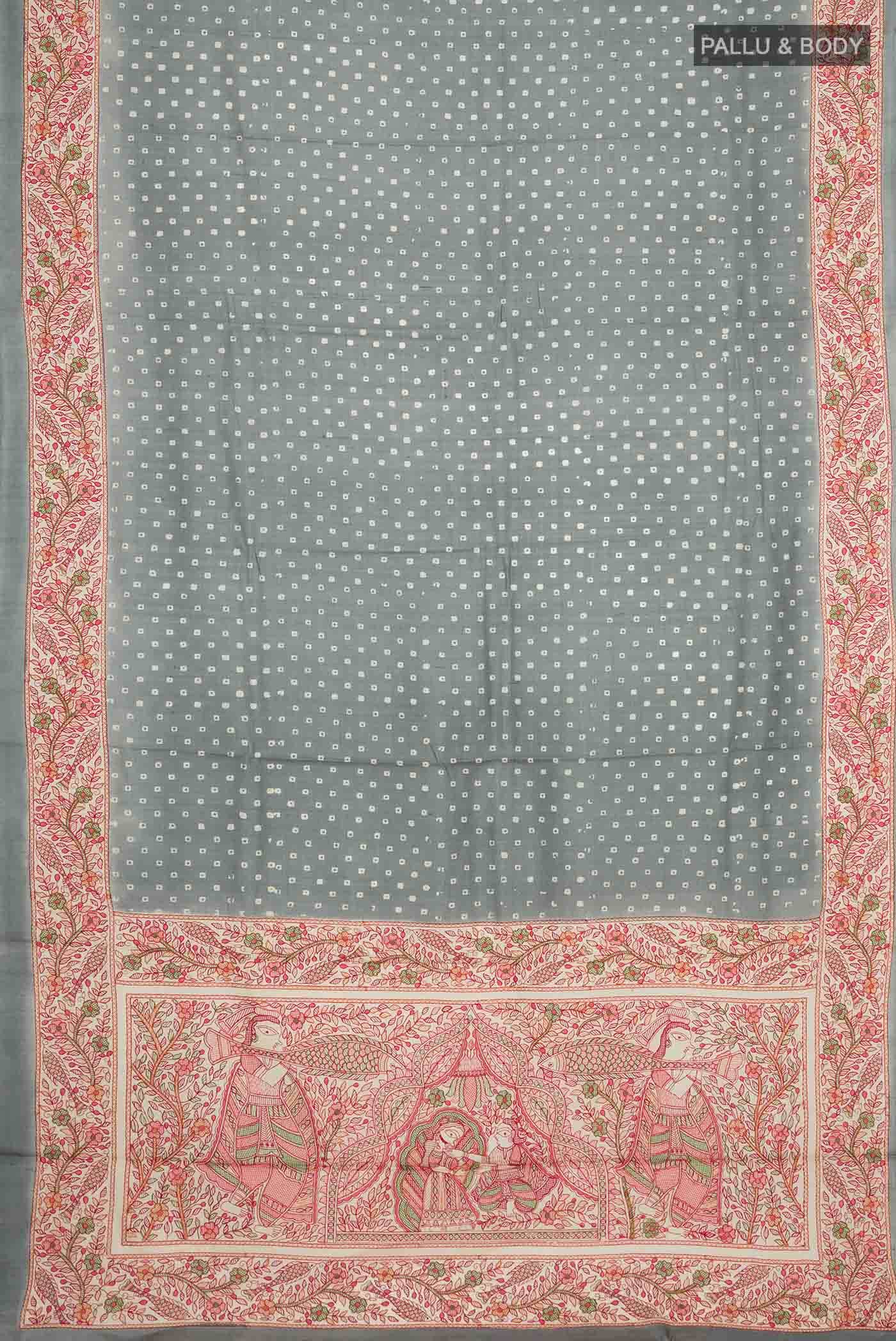 Grey Tussar Silk Saree
