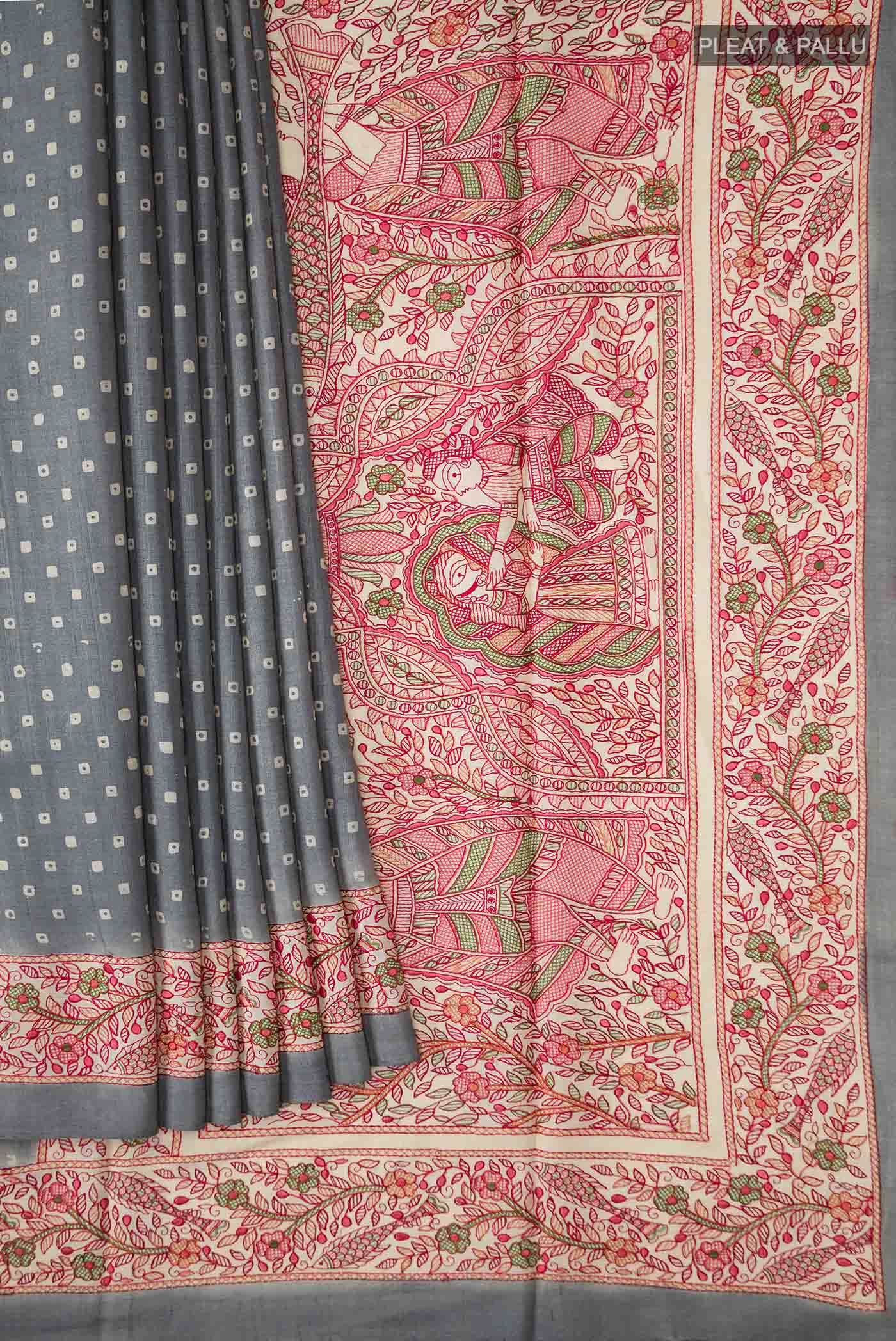 Grey Tussar Silk Saree