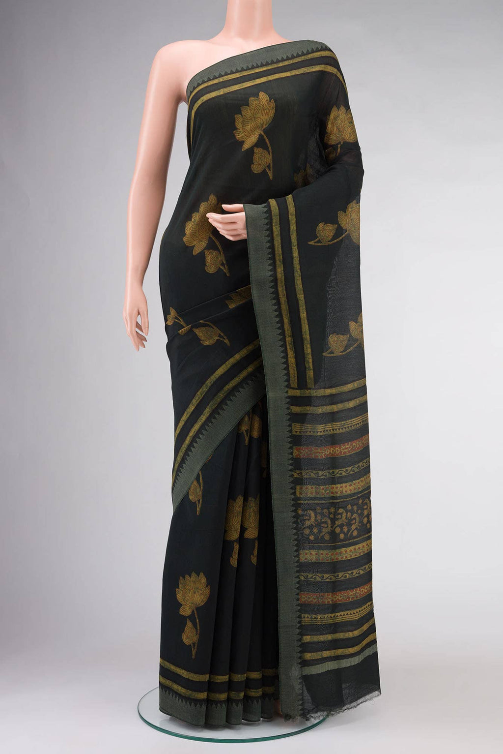 Bottle Green Chanderi Silk Cotton Saree