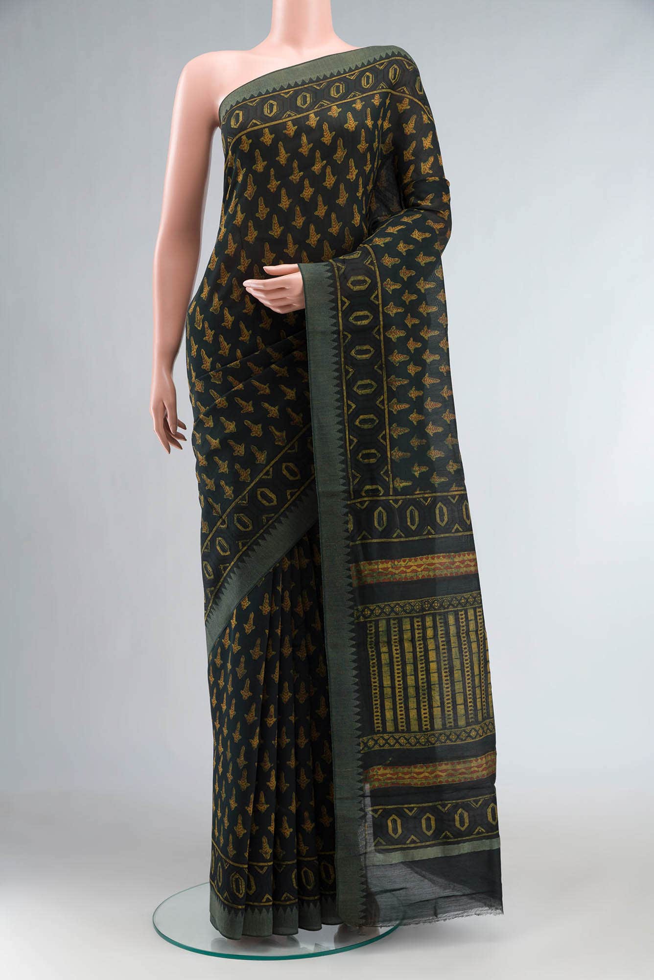 Bottle Green Chanderi Silk Cotton Saree