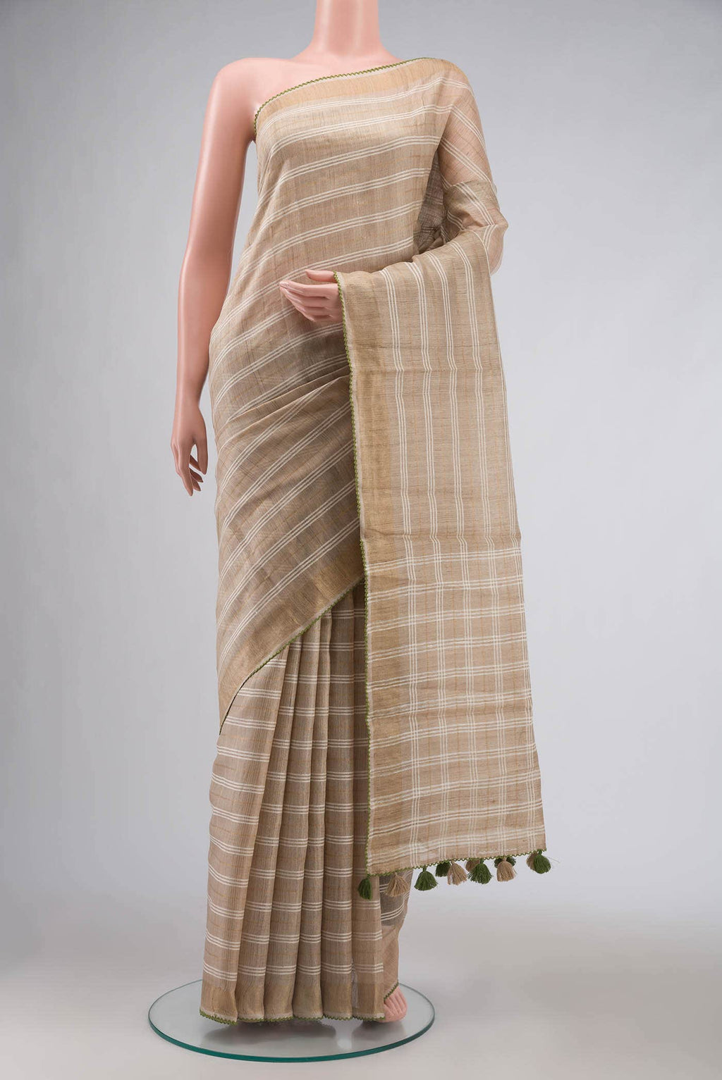 Beige Tussar Silk Saree