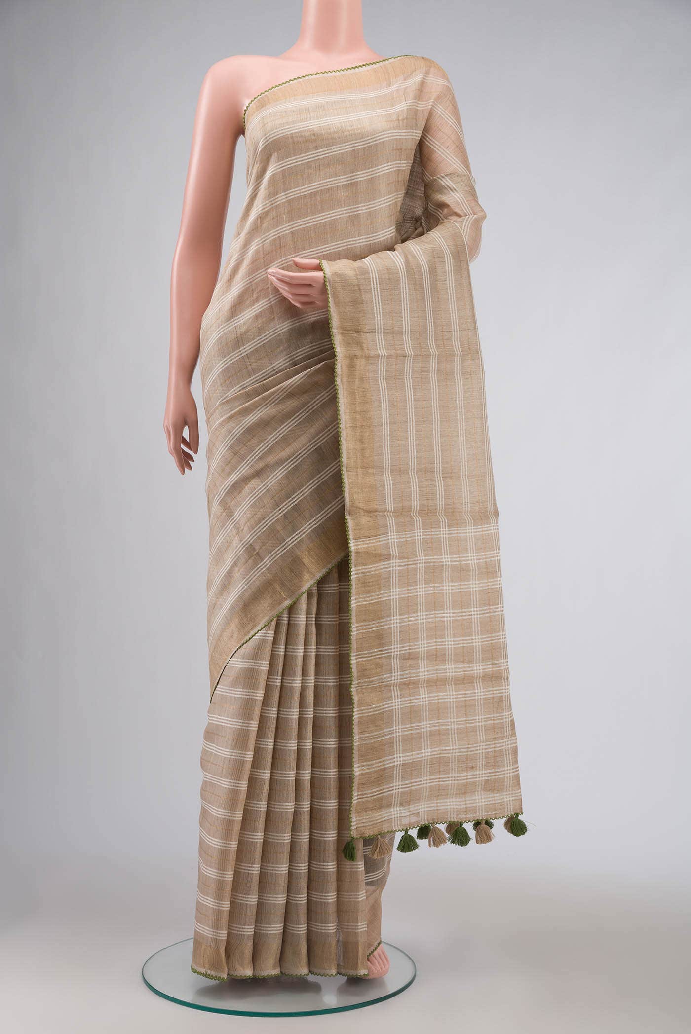 Beige Tussar Silk Saree