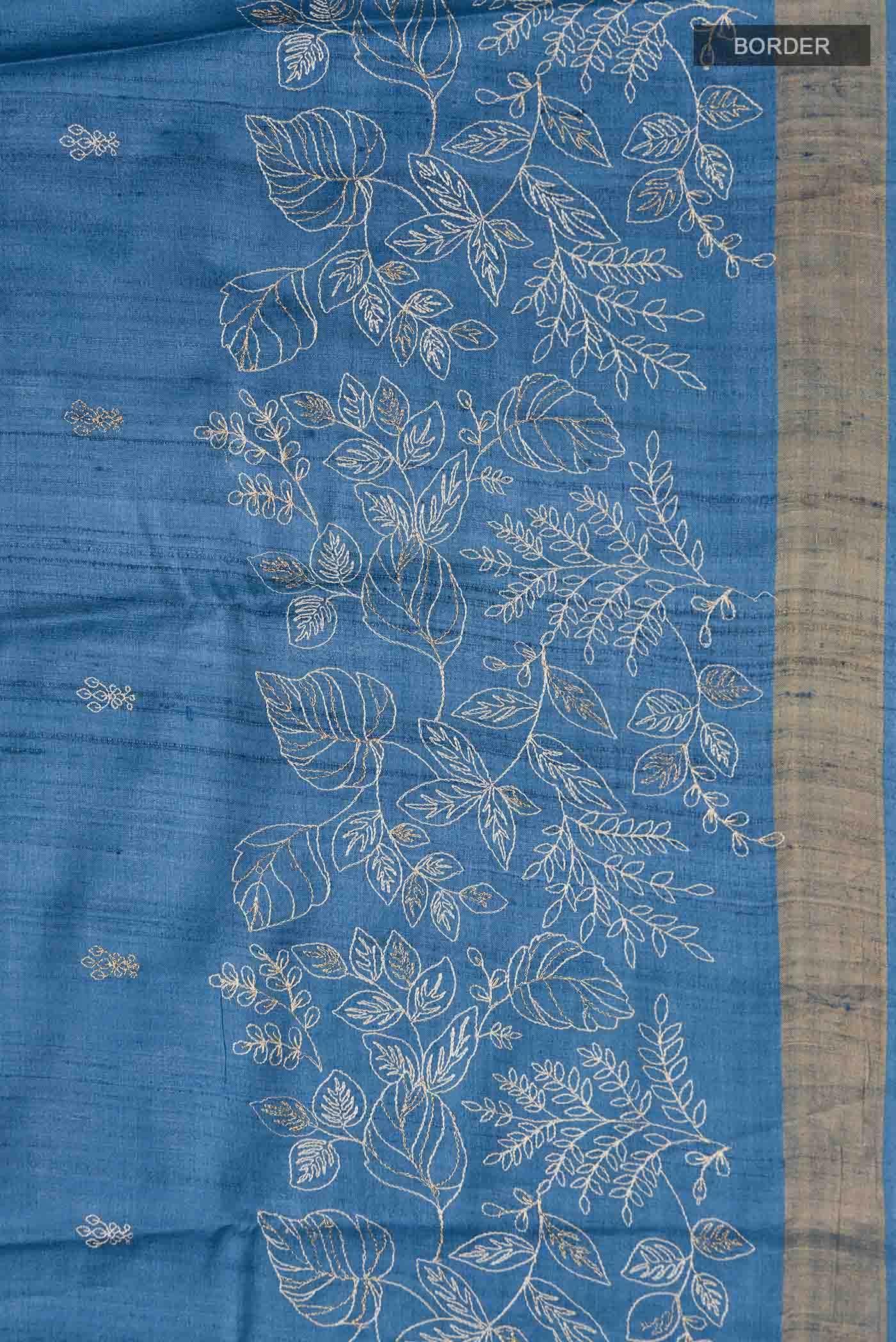 Blue Bhagalpuri Tussar Silk Saree