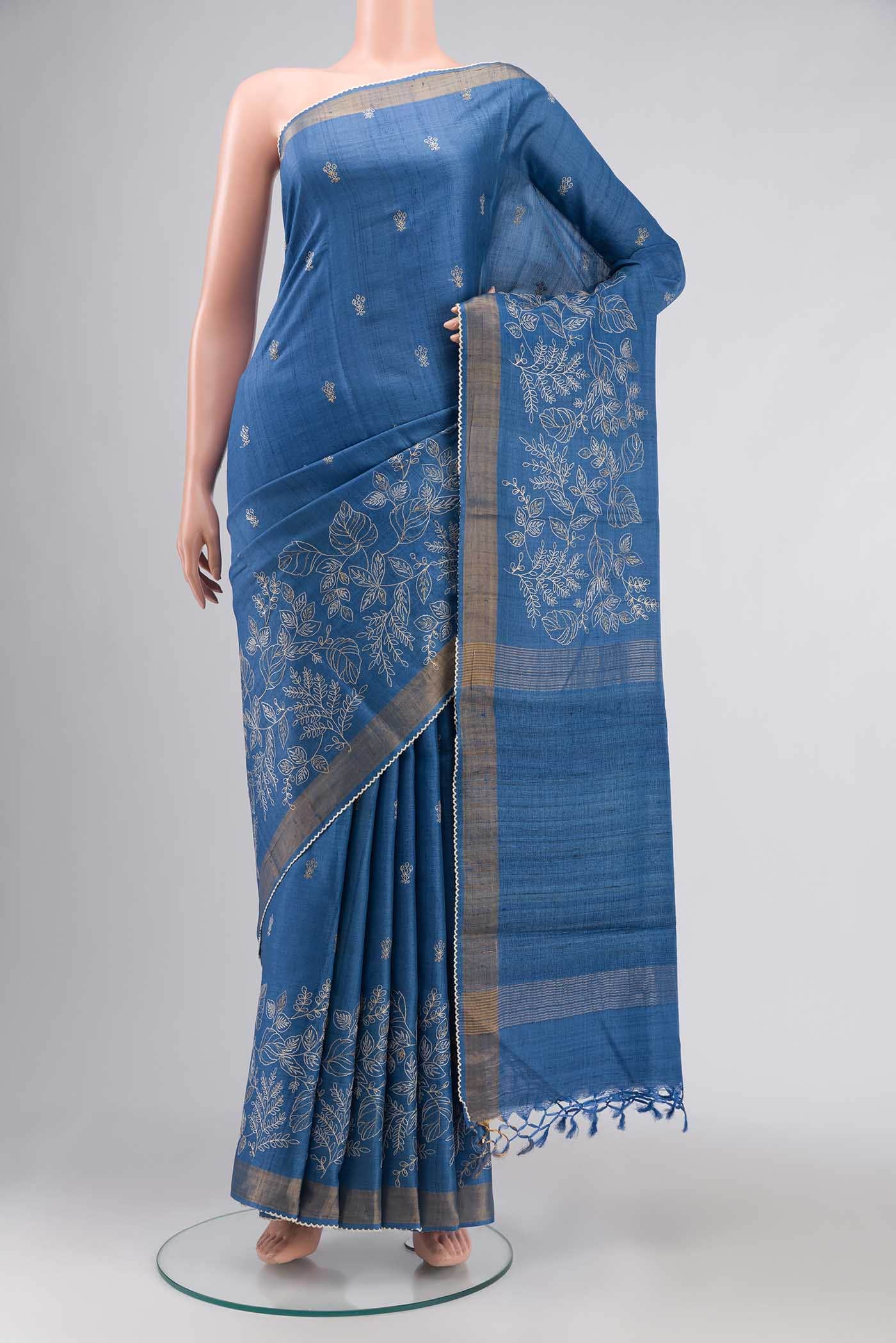 Blue Bhagalpuri Tussar Silk Saree