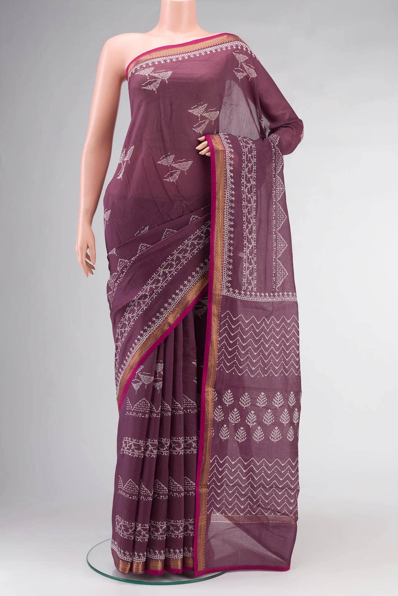 Mauve Chanderi Silk Cotton Saree