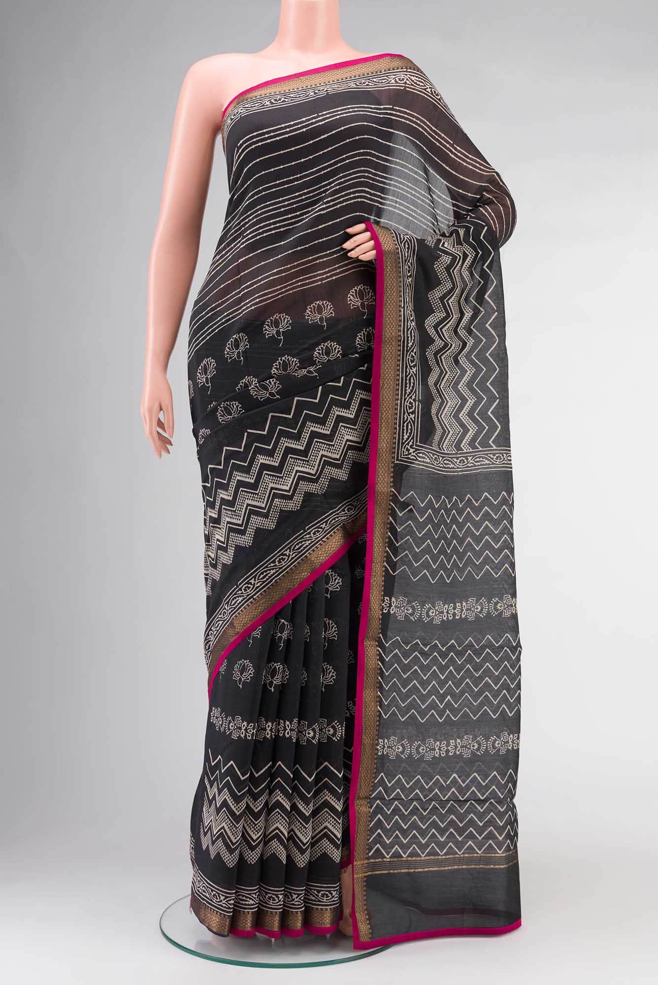 Black Chanderi Silk Cotton Saree