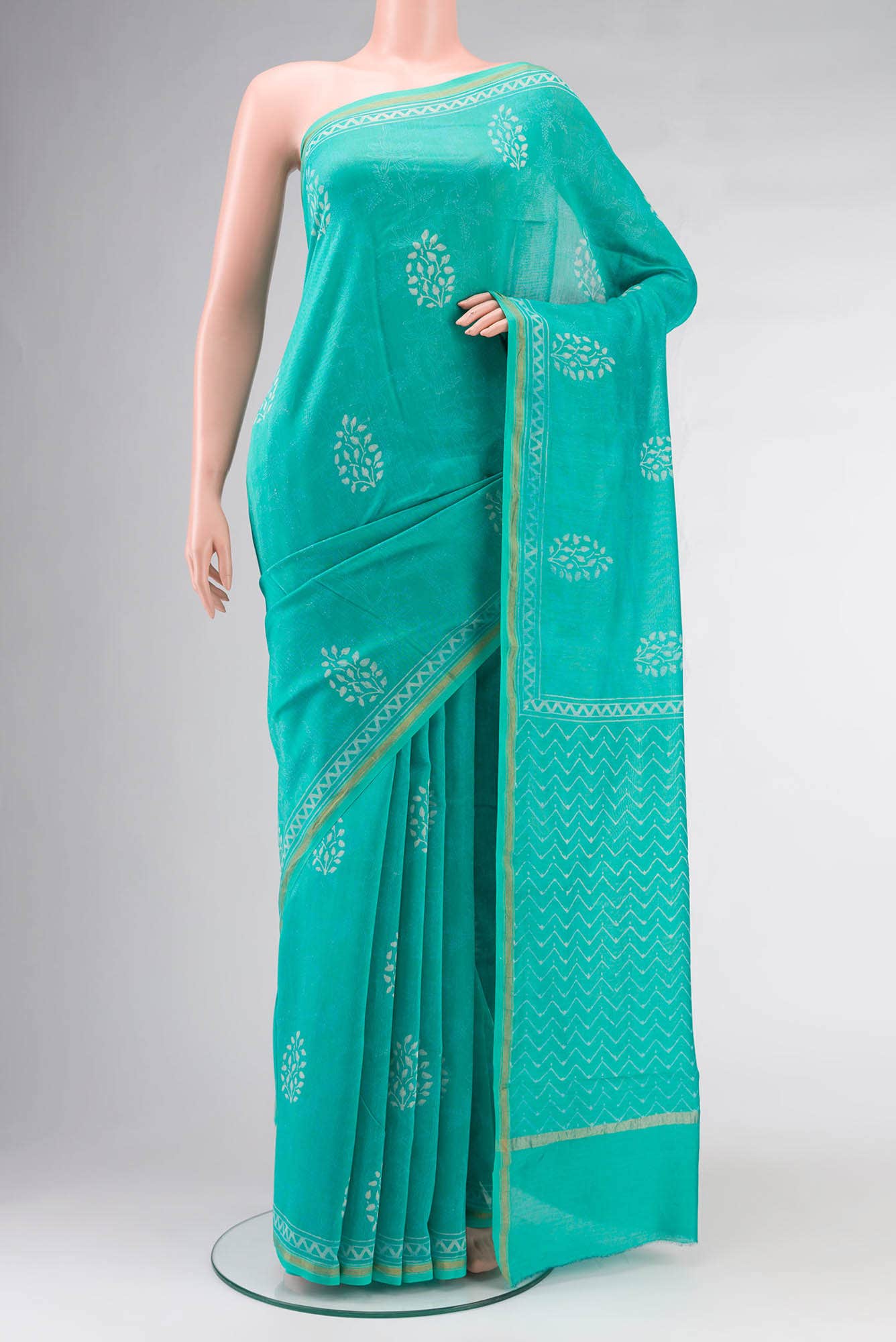 Turquoise Chanderi Silk Cotton Saree