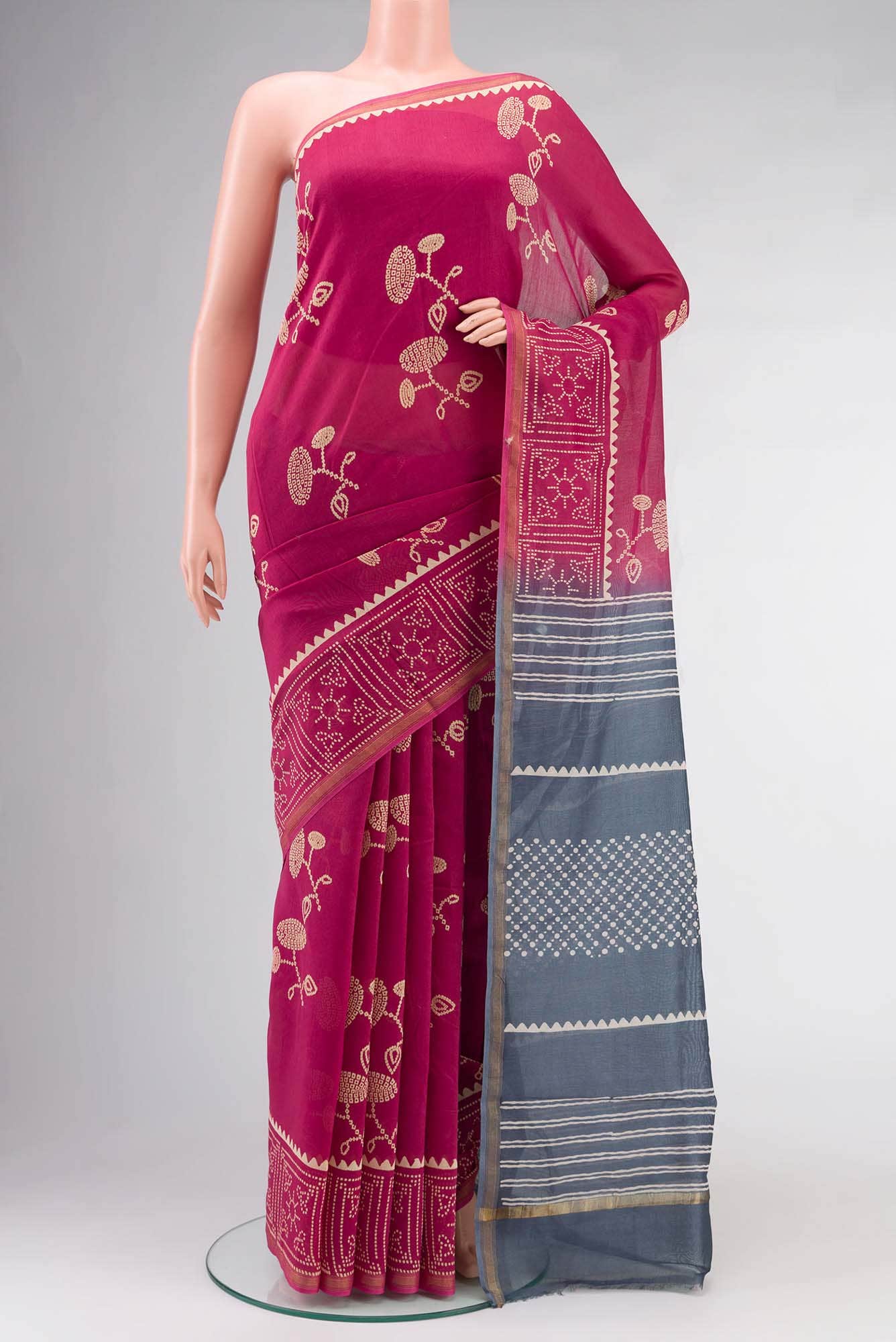 Dark Pink Chanderi Silk Cotton Saree