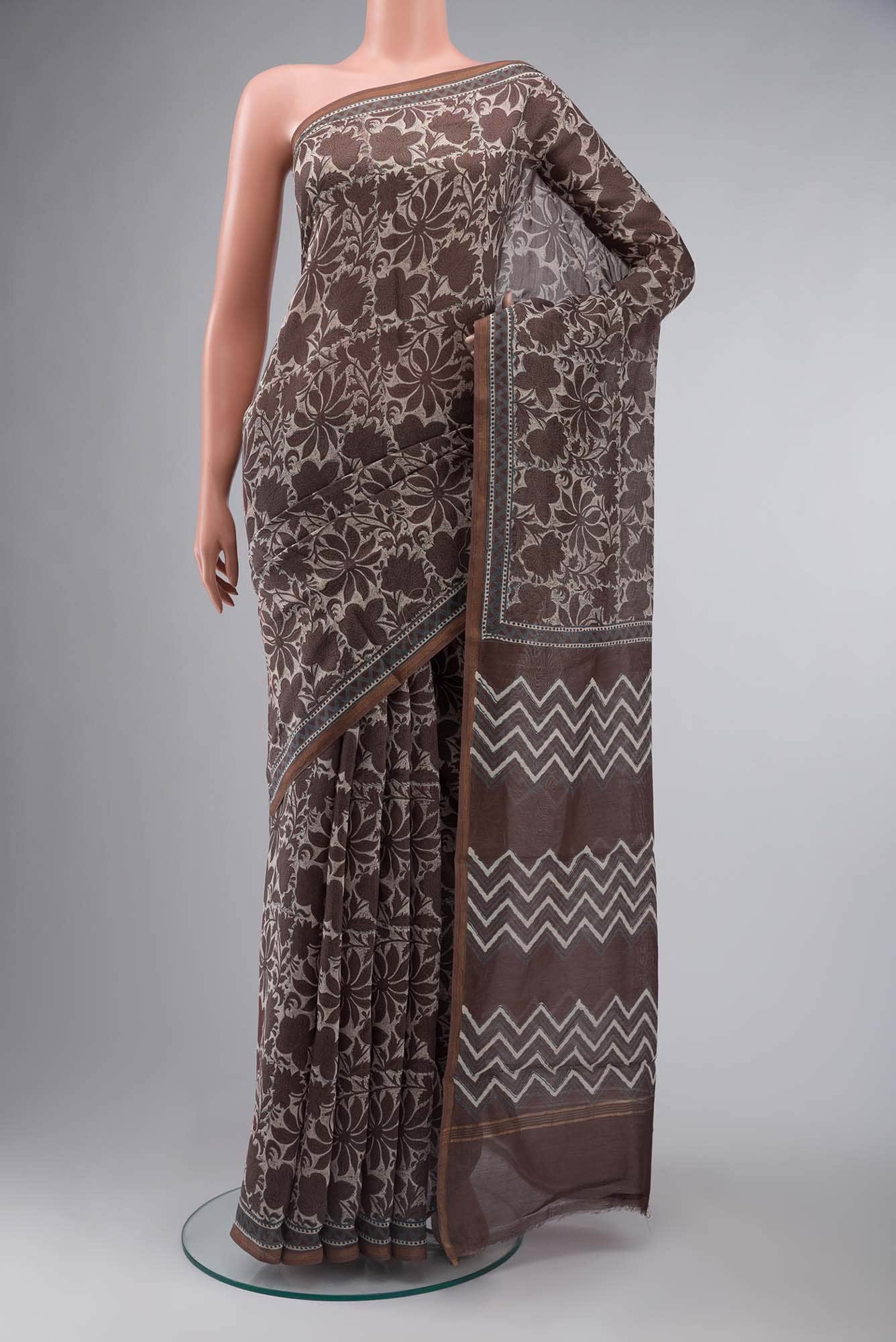 Brown Chanderi Silk Cotton Saree