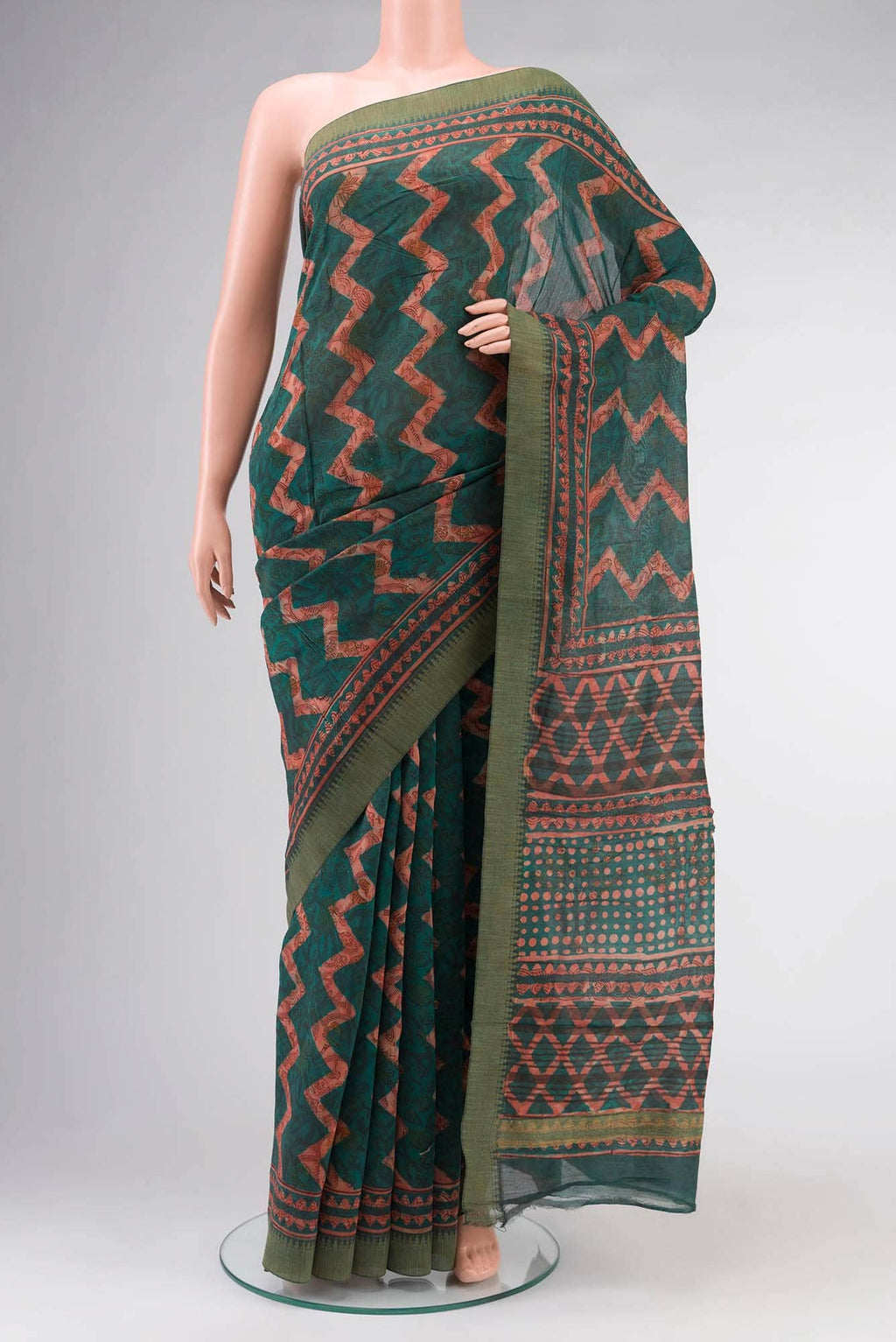 Green Chanderi Silk Cotton Saree