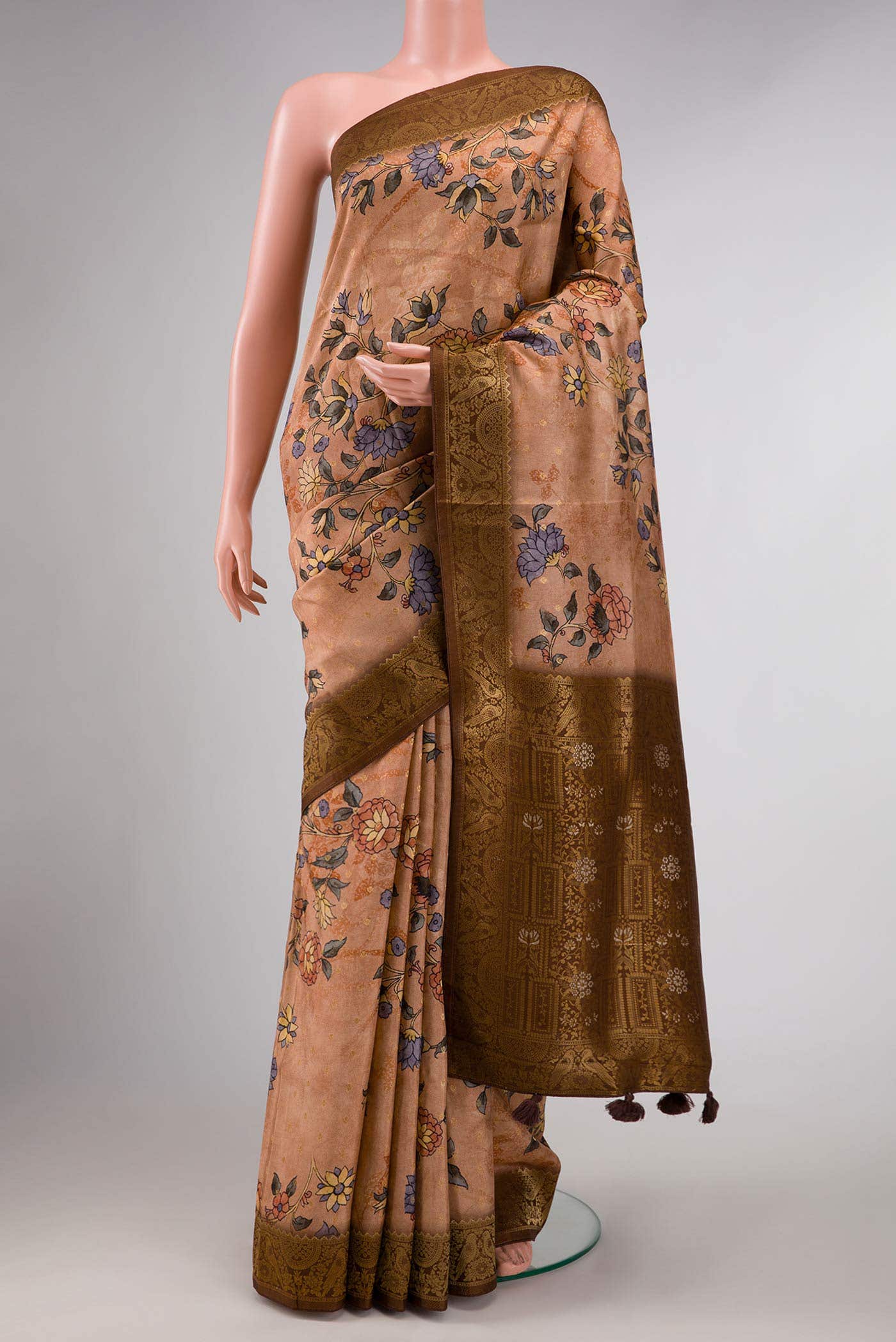 Peach Dual Tone Tussar Silk Saree