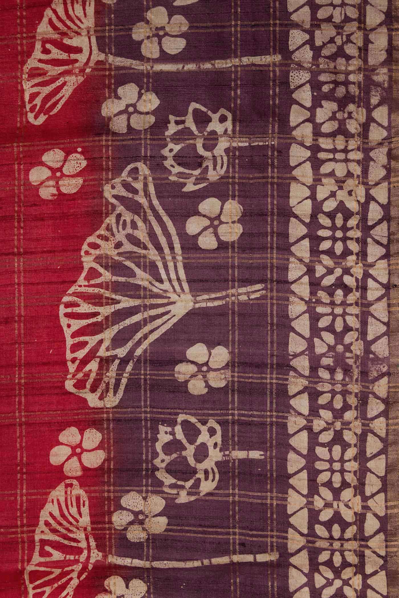 Maroon Tussar Silk Saree
