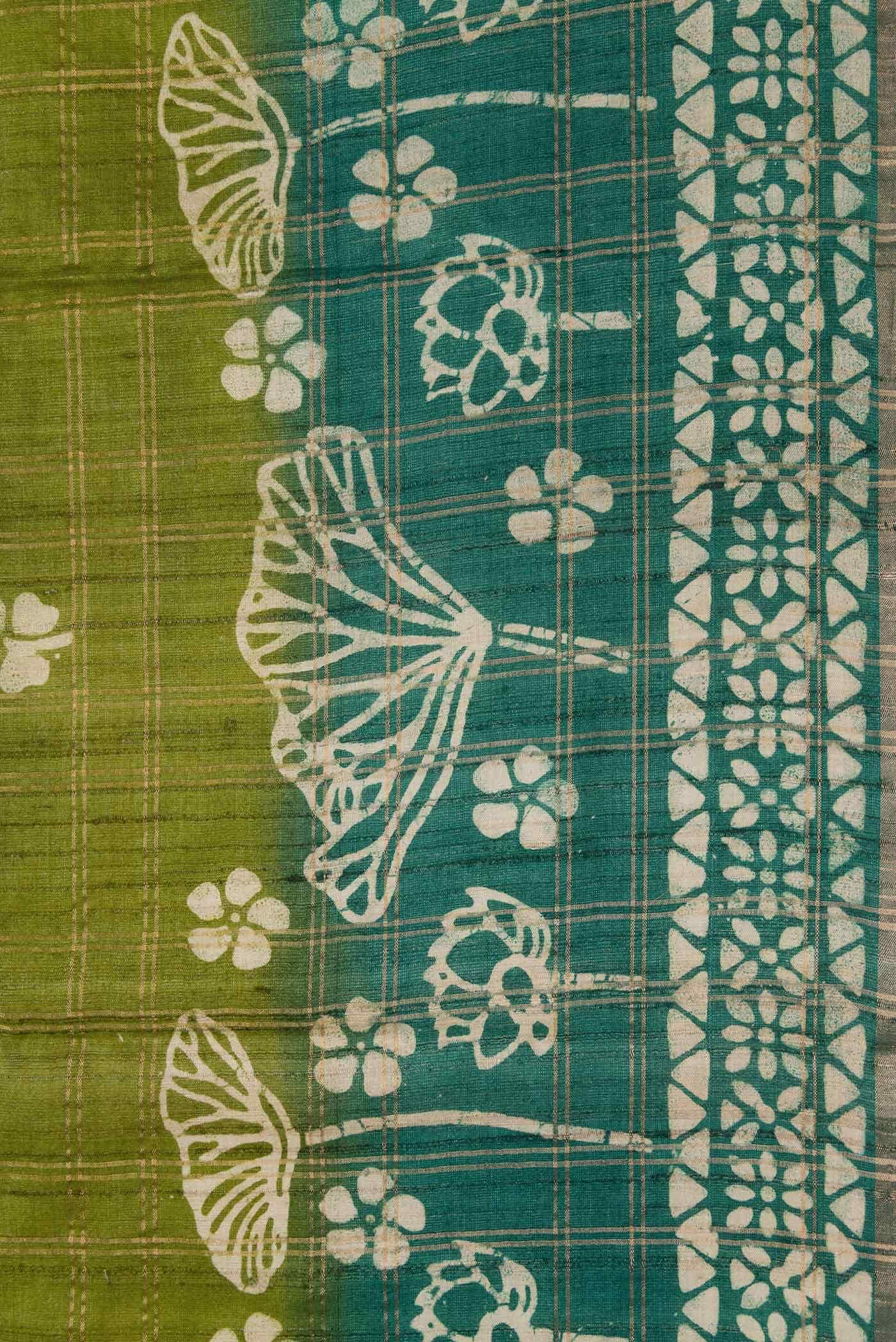Mehandi Green Dual Tone Tussar Silk Saree