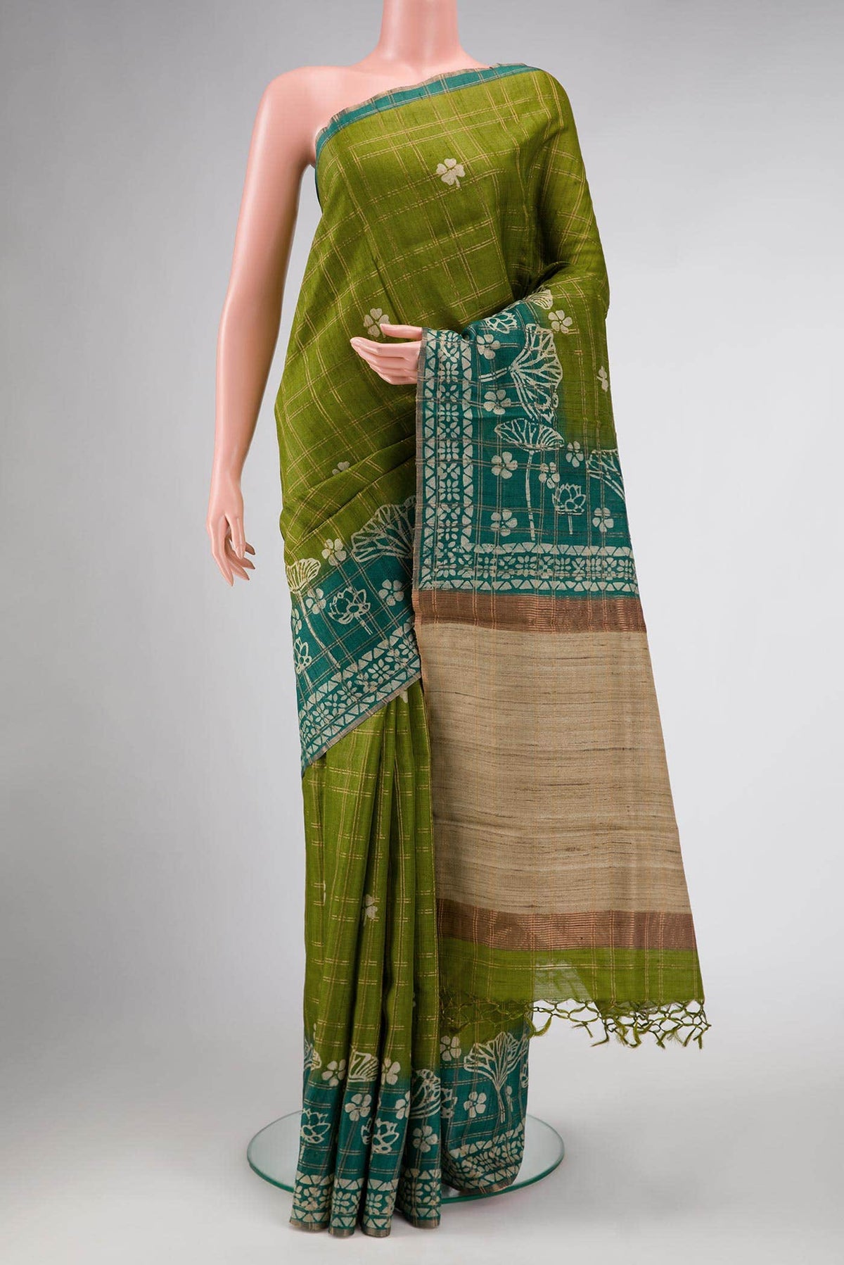 Mehandi Green Tussar Silk Saree