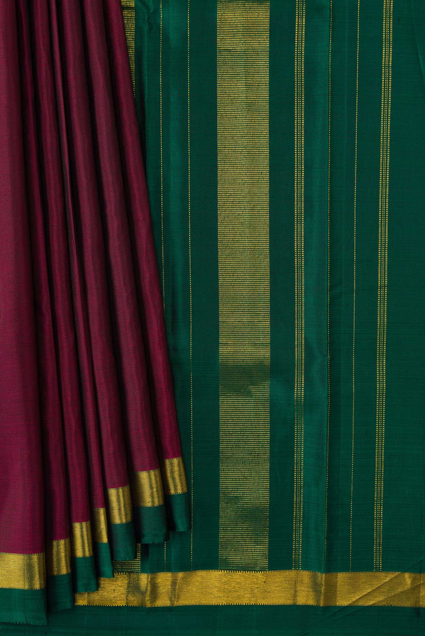 Pure Silk Pure Zari Burgundy Dual Tone Kanchipuram Saree