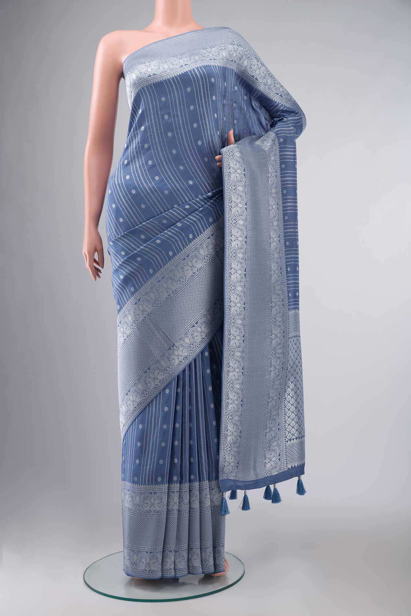 Blue Blended Mysore Crepe Saree