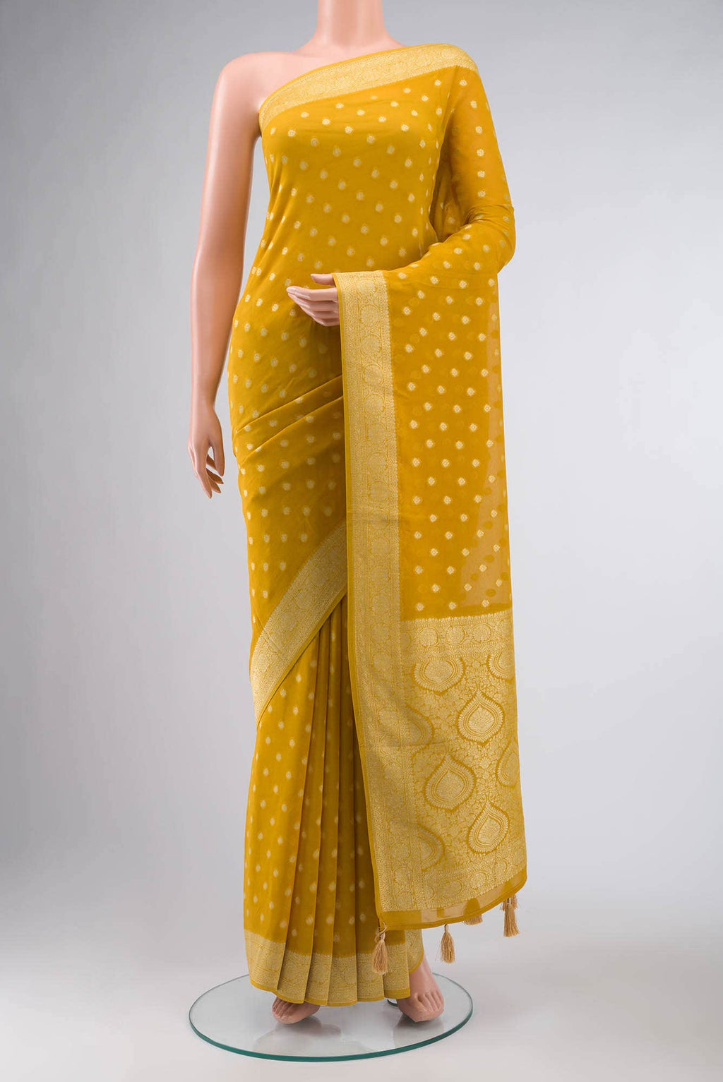 Yellow Blended Banarasi Georgette Saree
