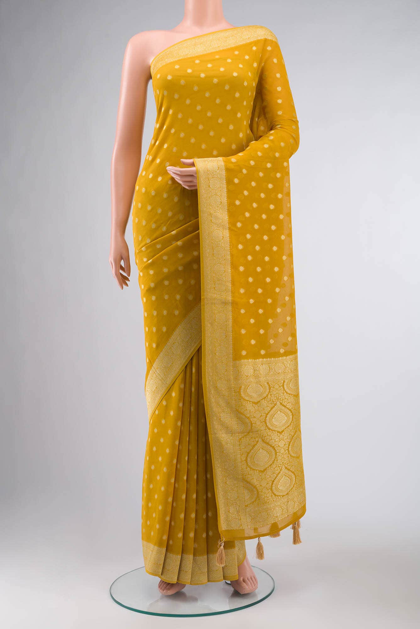Yellow Blended Banarasi Georgette Saree