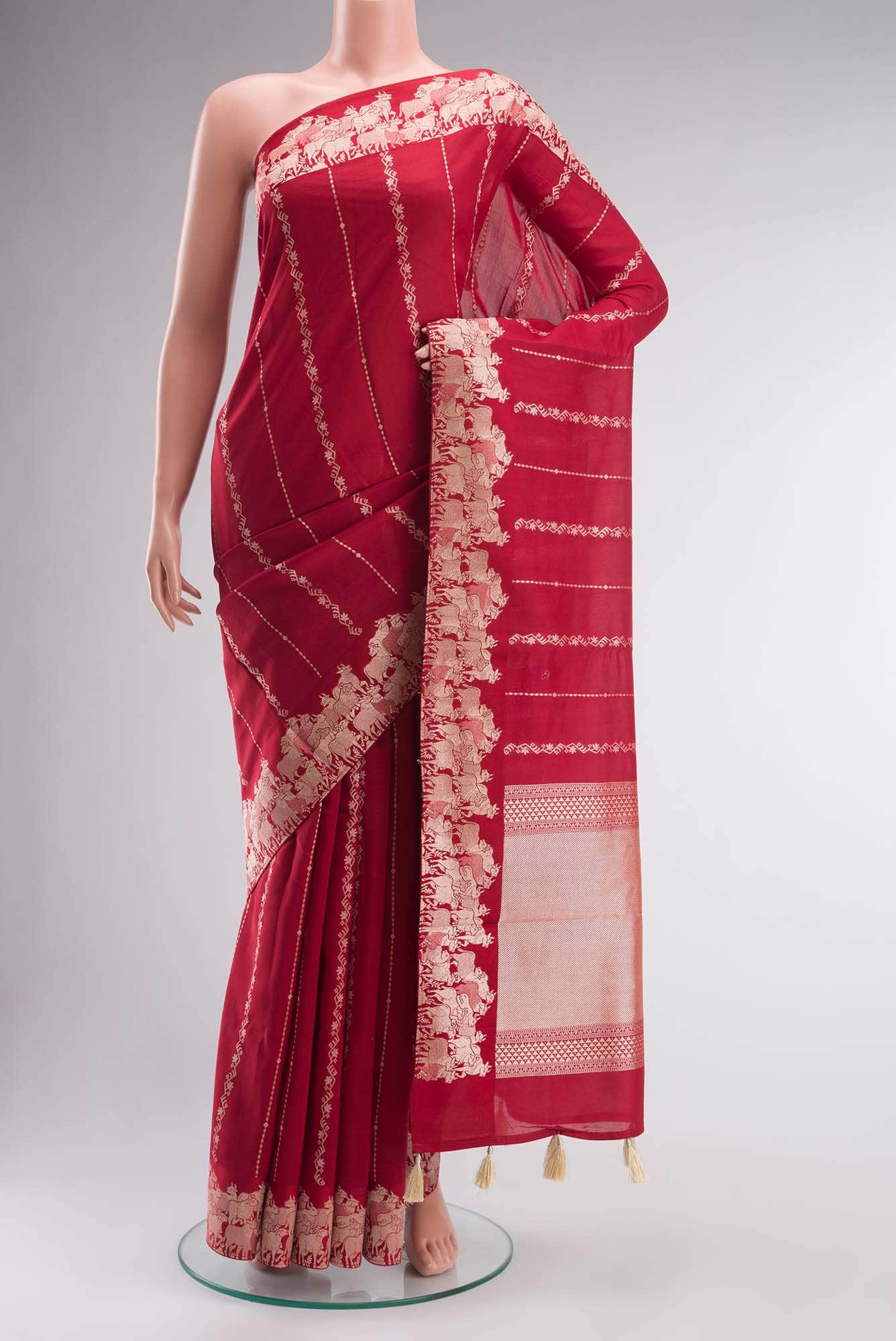 Red Blended Tussar Silk Saree
