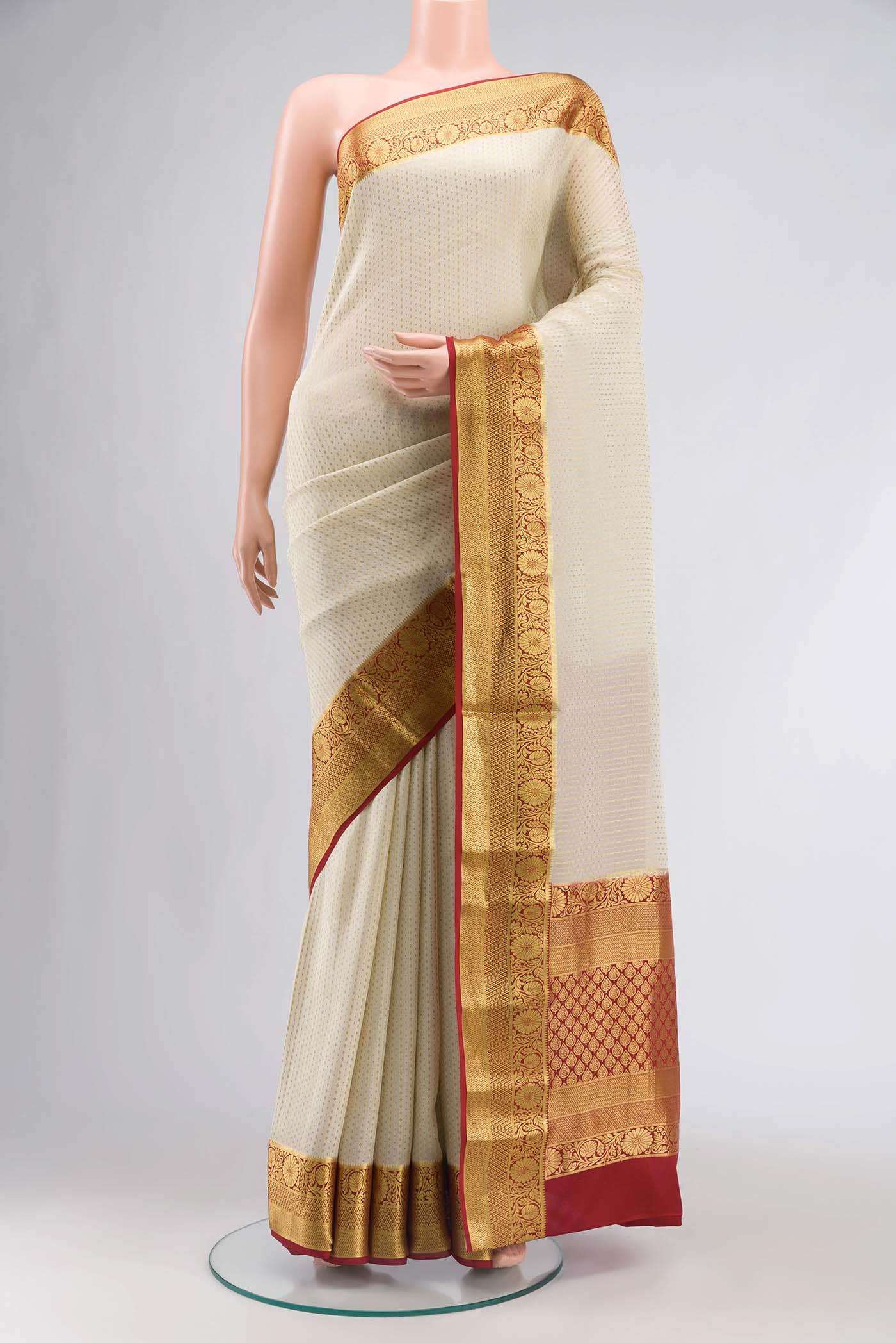 Cream Mysore Crepe Saree