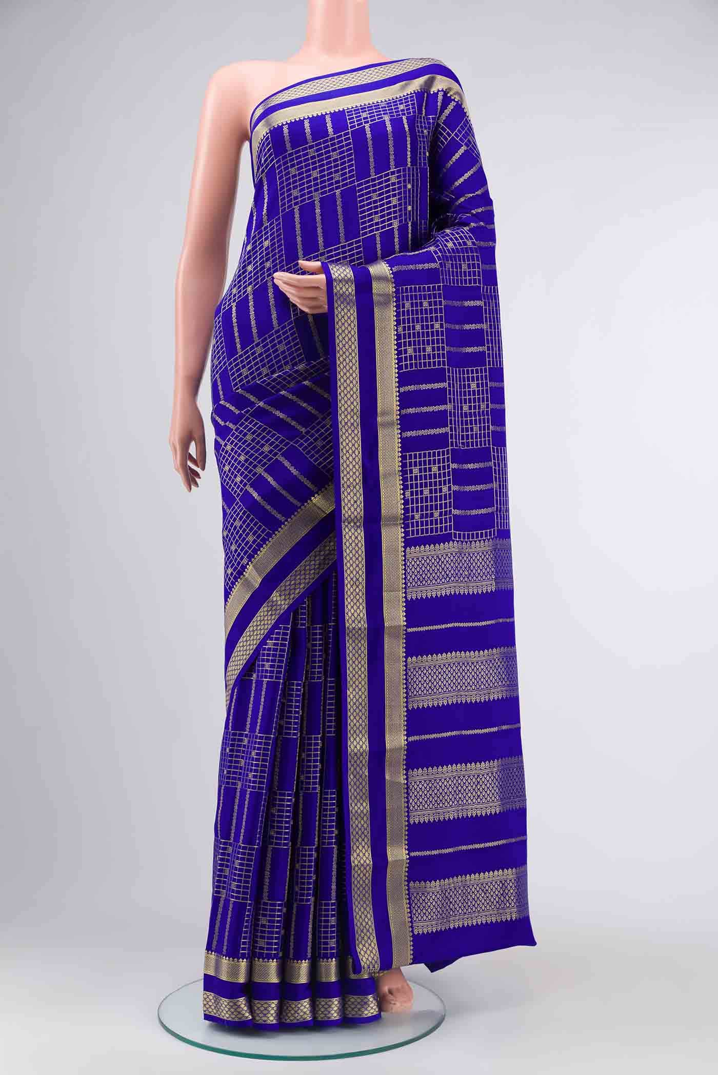 Blue Mysore Crepe Saree