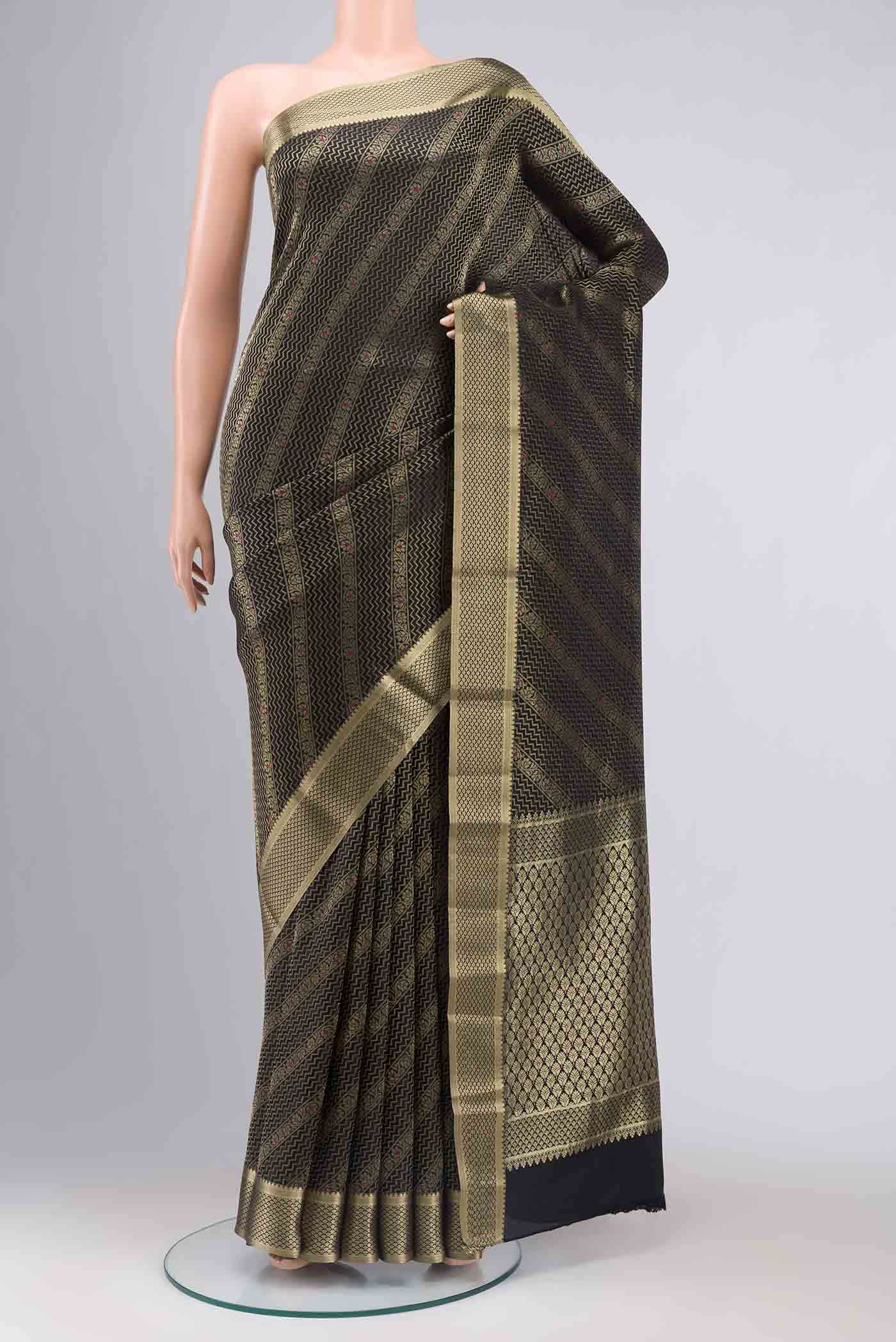 Black Mysore Crepe Saree