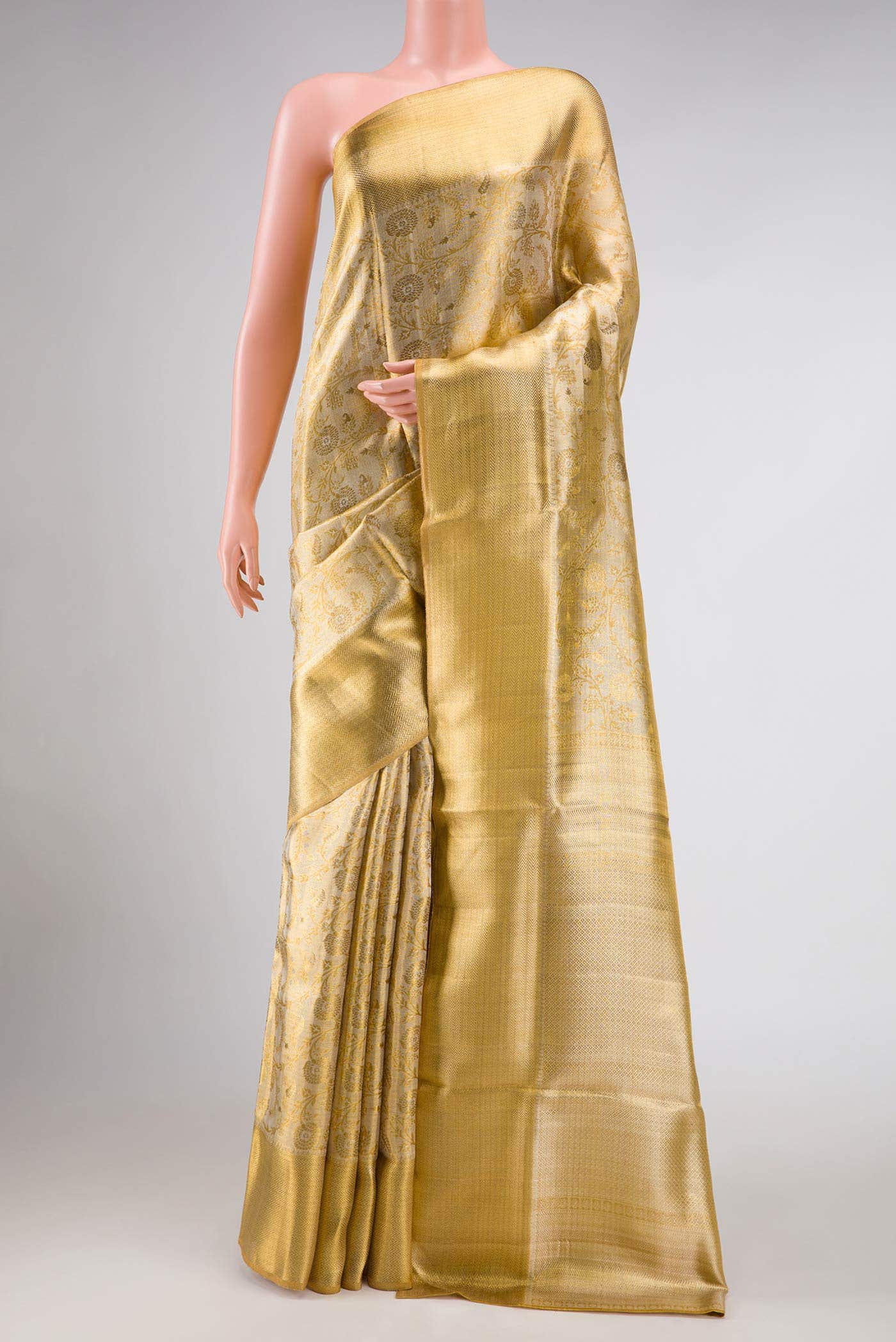 Gold Dual Tone Kanchipuram Tissue Silk Saree