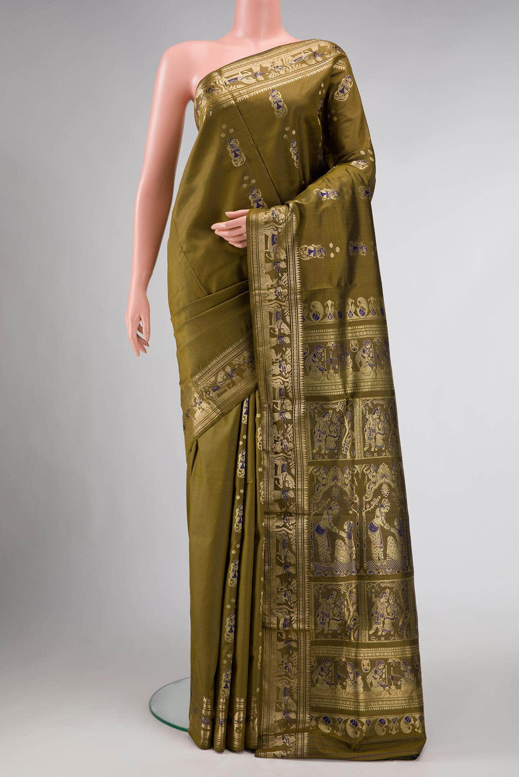 Mehandi Green Dual Tone Baluchari Silk Saree
