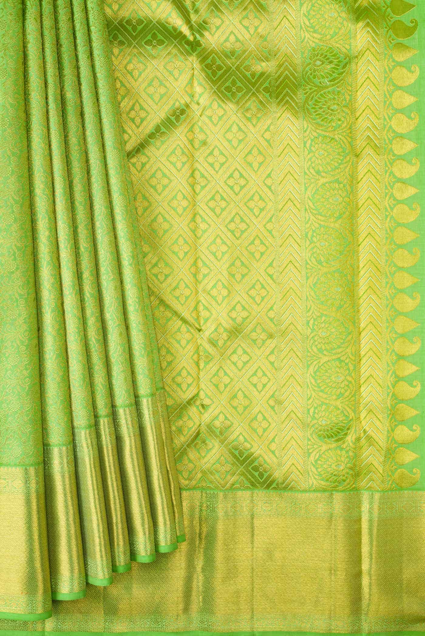 Parrot Green Dual Tone Kanchipuram Silk Saree