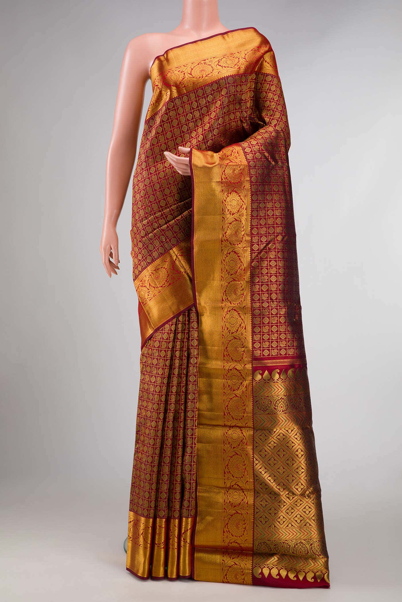 Maroon Dual Tone Kanchipuram Silk Saree