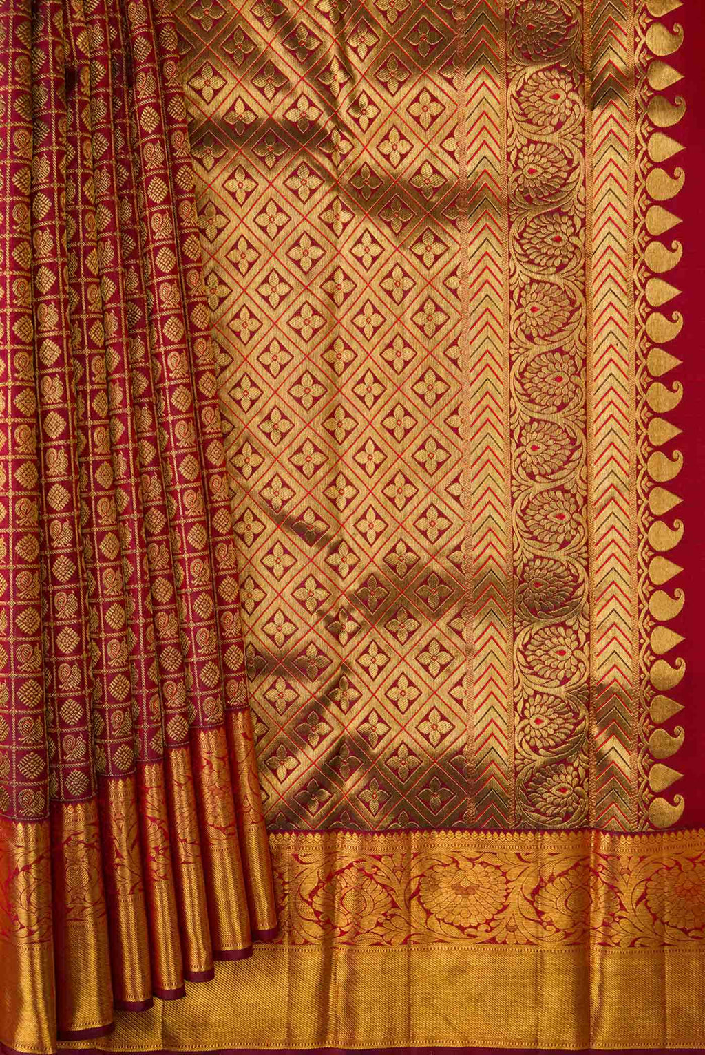 Maroon Dual Tone Kanchipuram Silk Saree