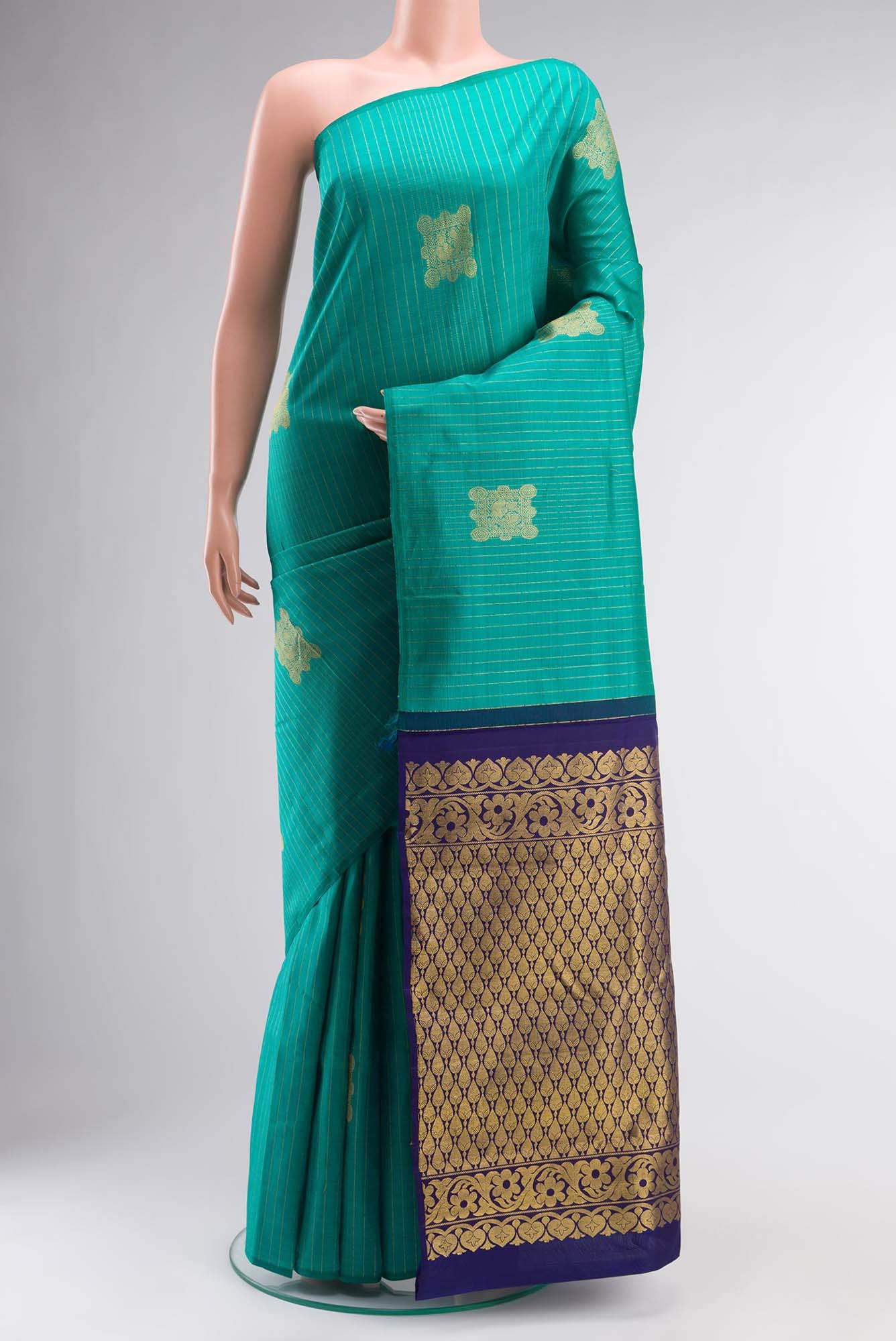 Turquoise Kanchipuram Silk Saree