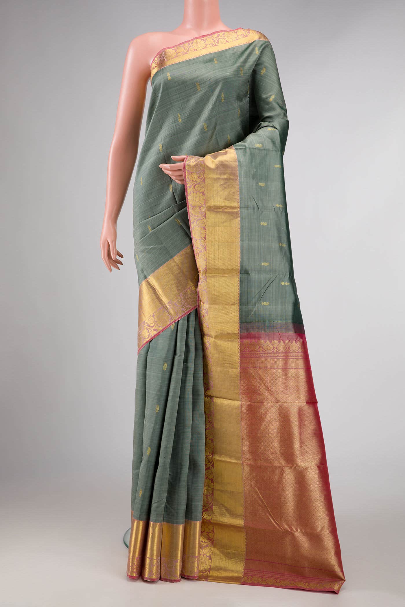 Grey Dual Tone Kanchipuram Silk Saree