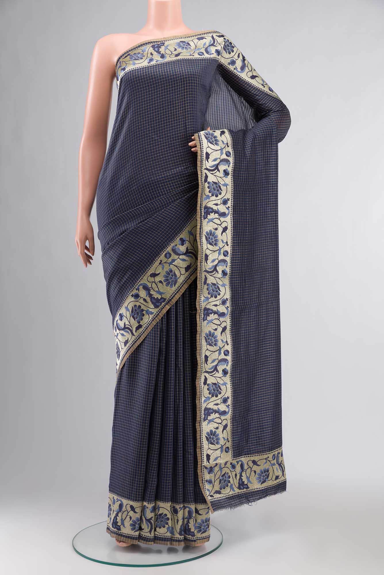 Blue Tussar Silk Saree