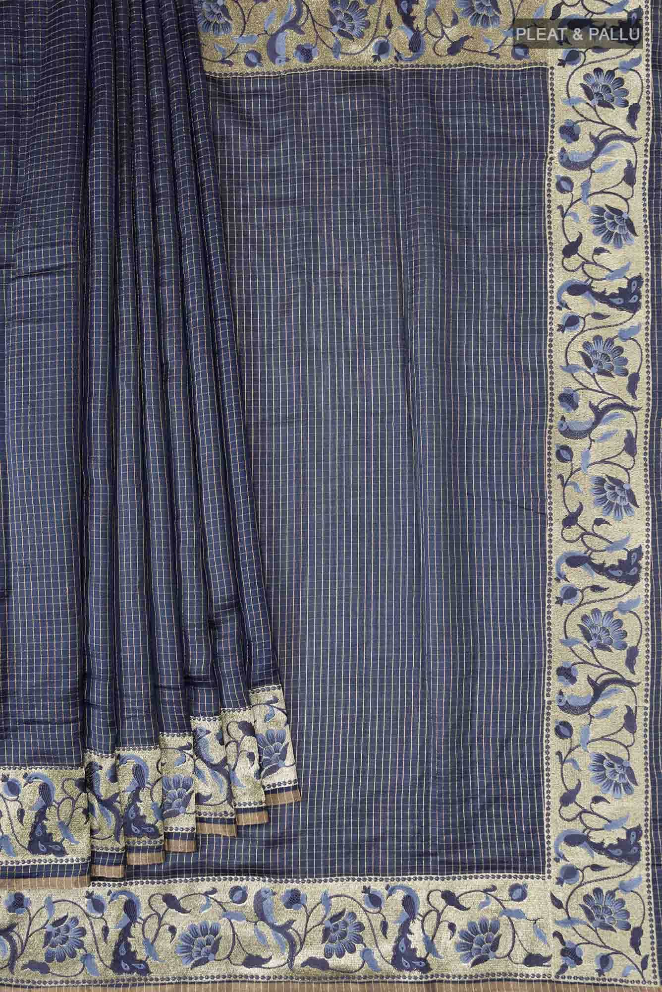 Blue Tussar Silk Saree