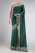 Bottle Green Tussar Silk Saree