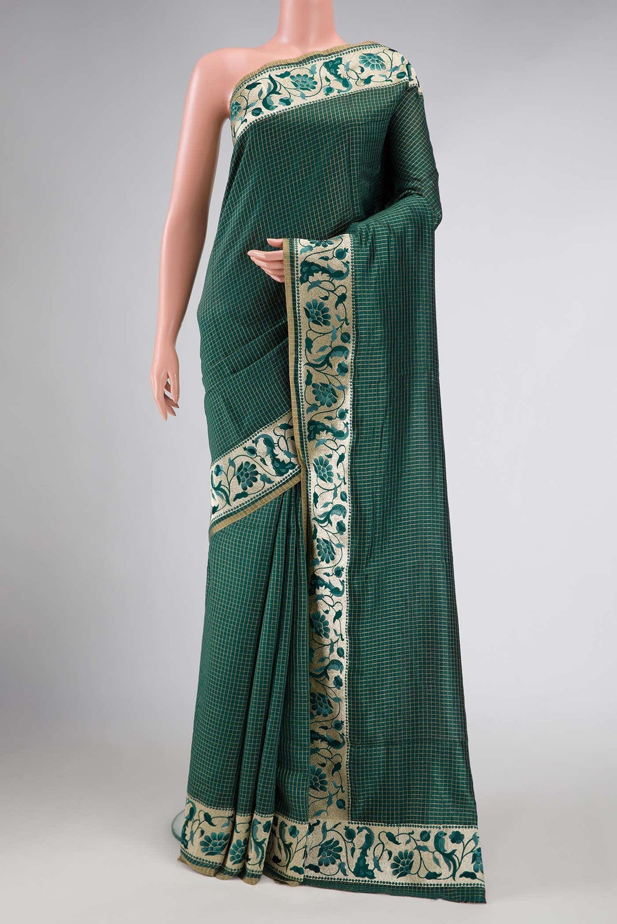 Bottle Green Tussar Silk Saree