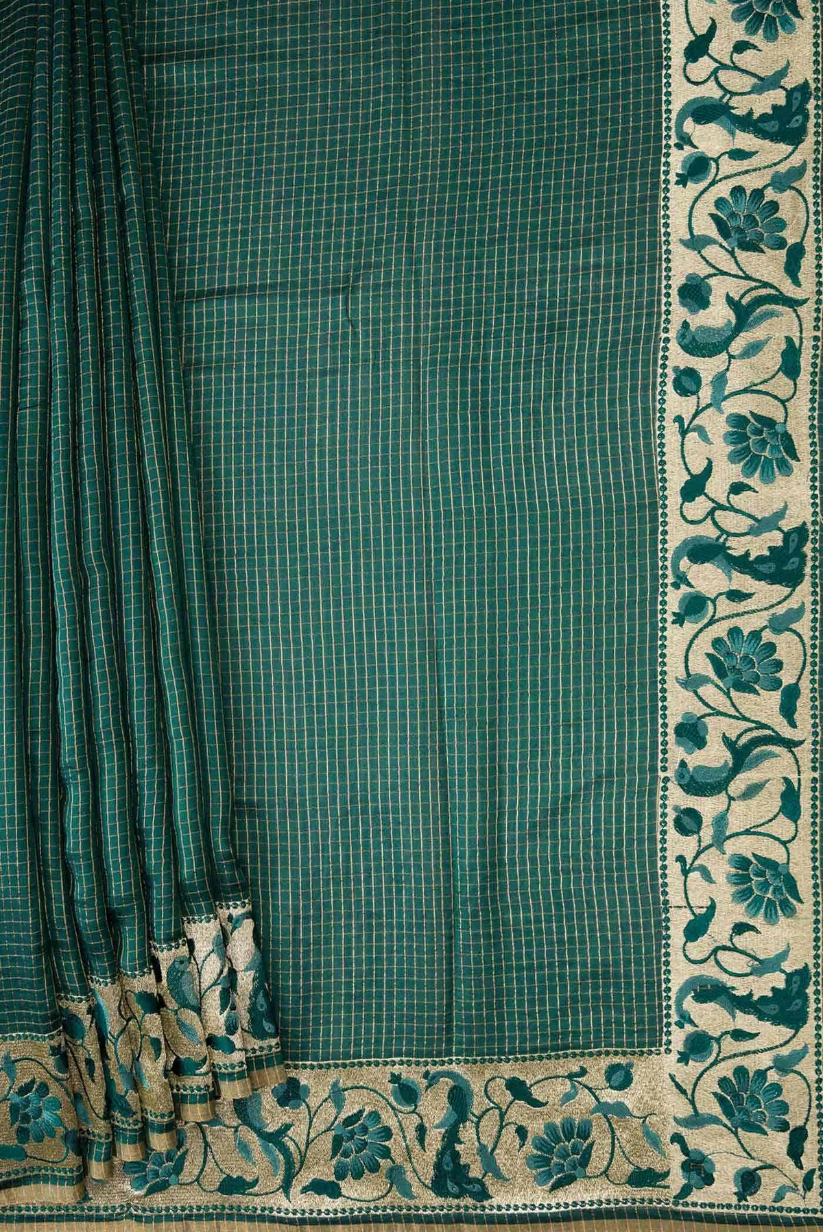 Bottle Green Tussar Silk Saree