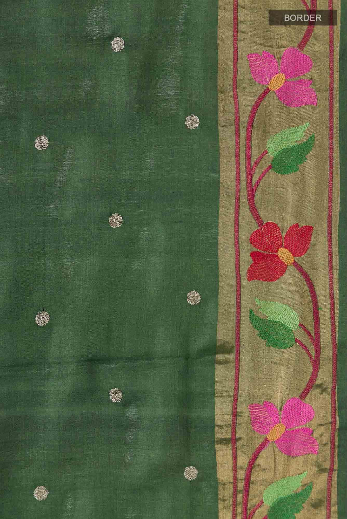 Olive Green Bhagalpuri Tussar Silk Saree