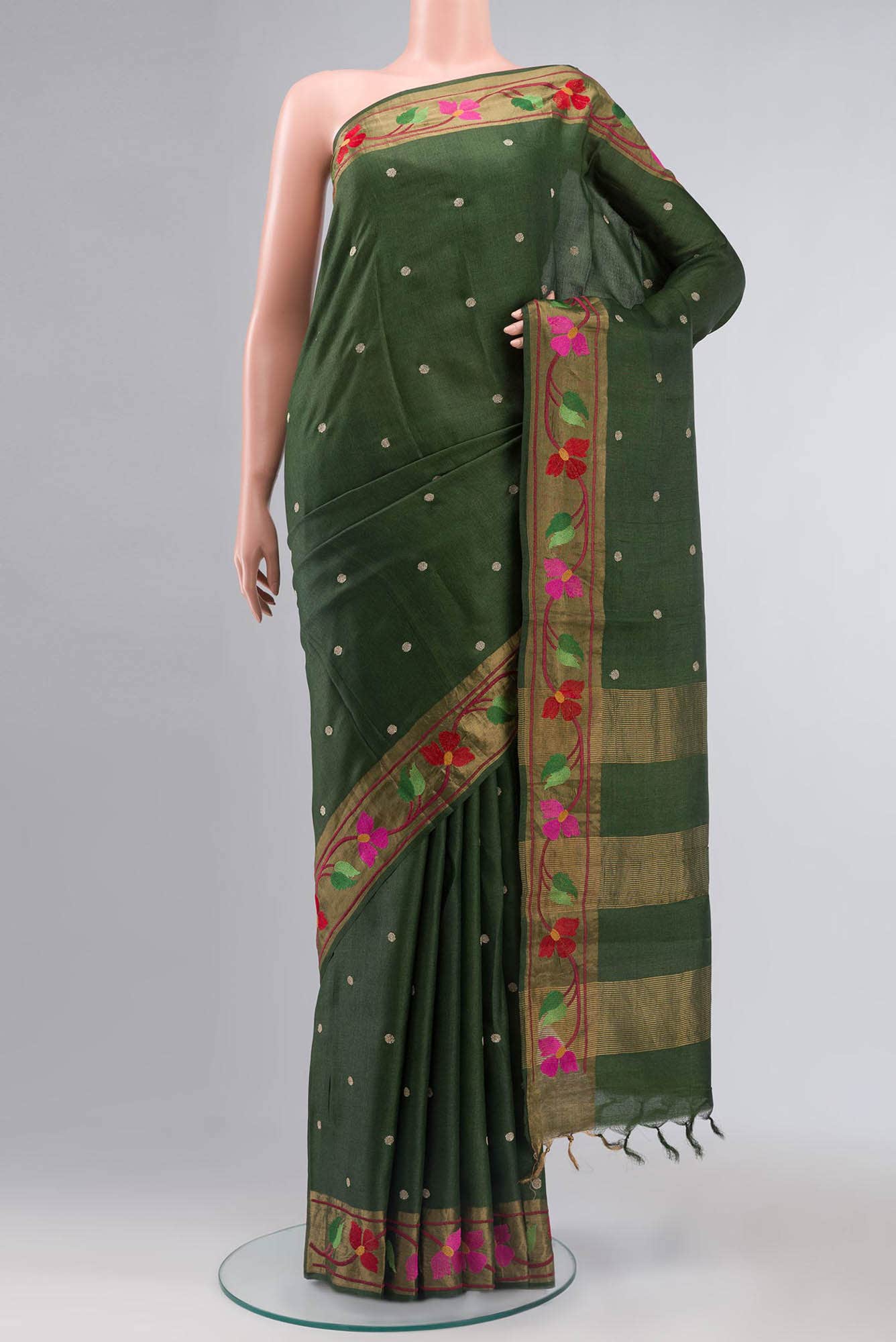 Olive Green Bhagalpuri Tussar Silk Saree