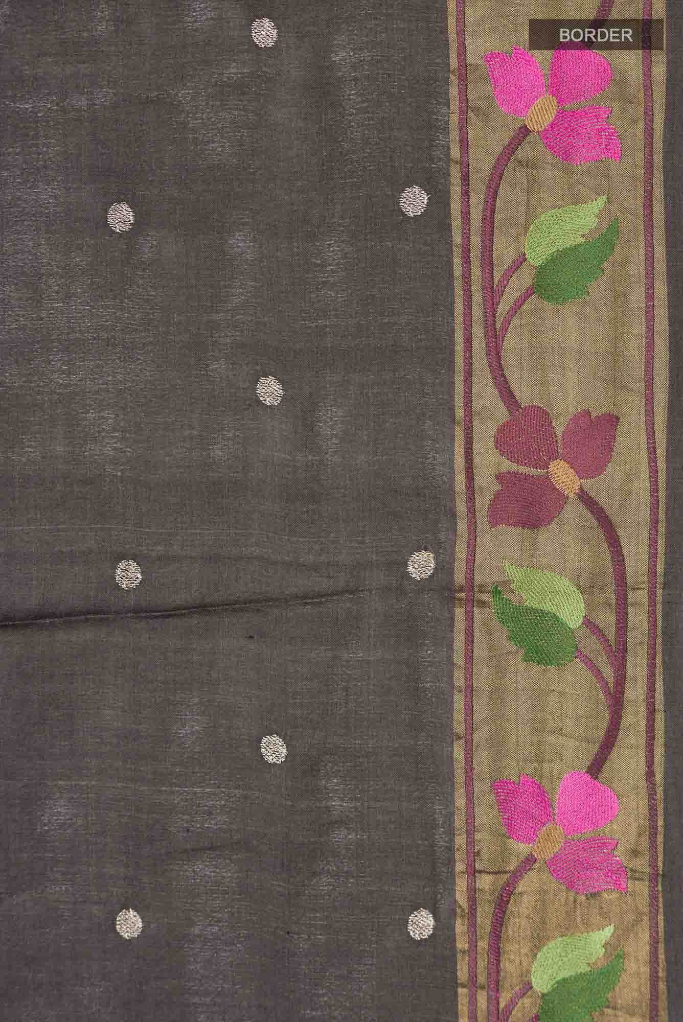 Brown Tussar Silk Saree