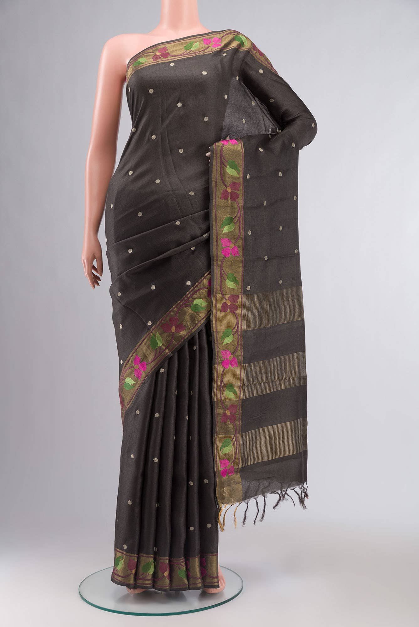 Brown Tussar Silk Saree
