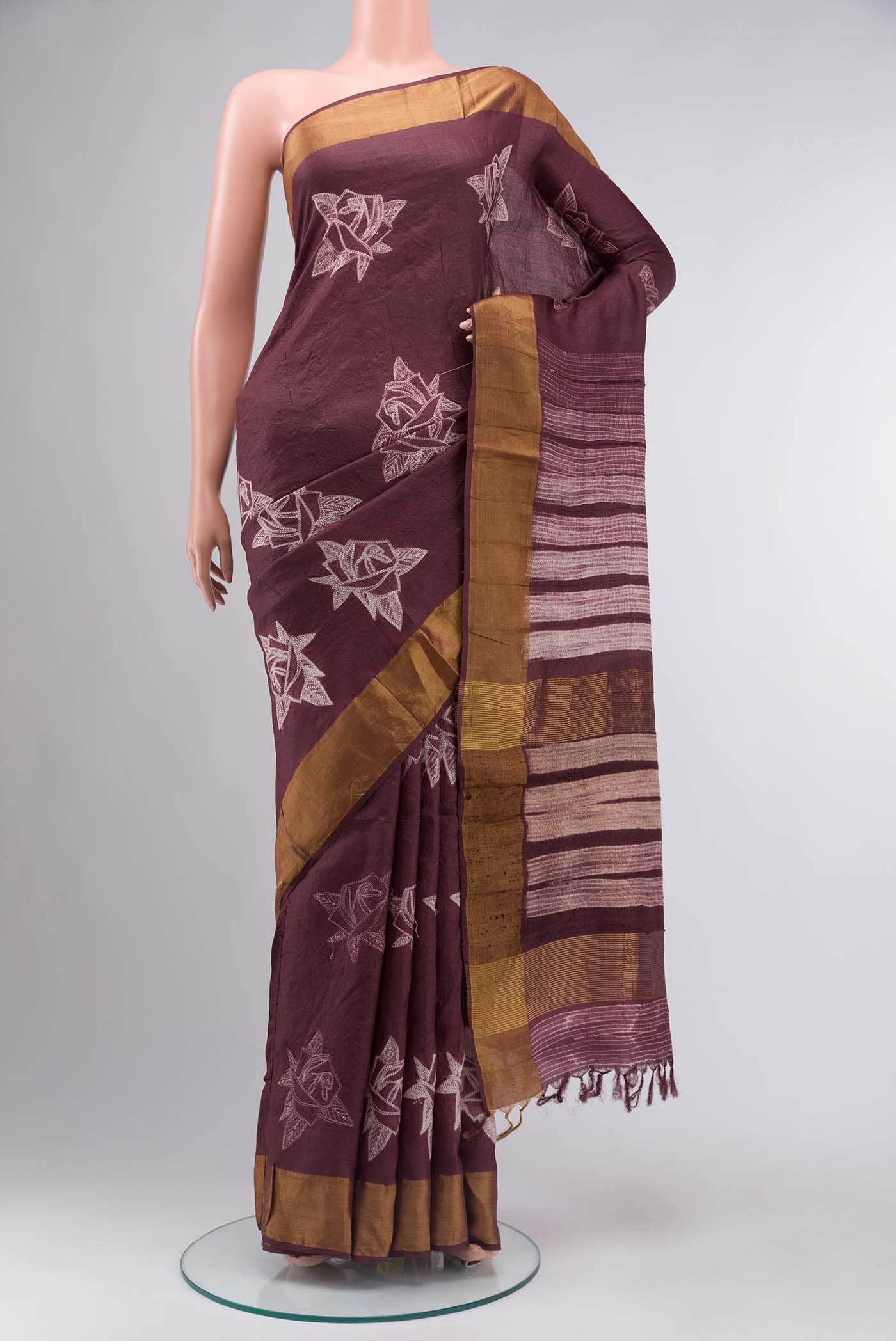 Brown Tussar Silk Saree