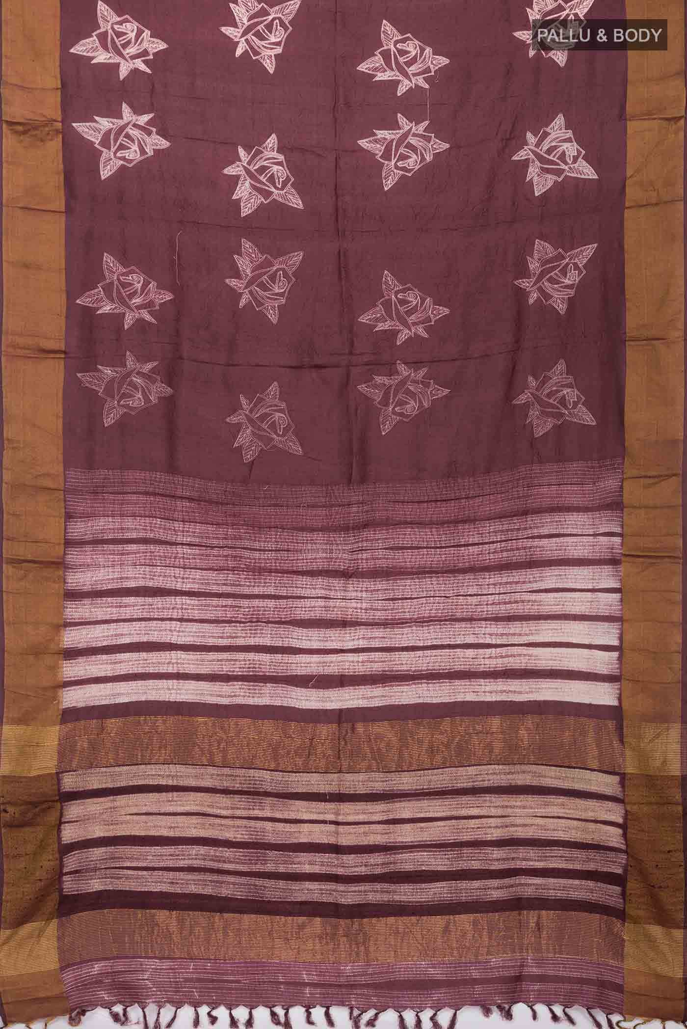 Brown Tussar Silk Saree