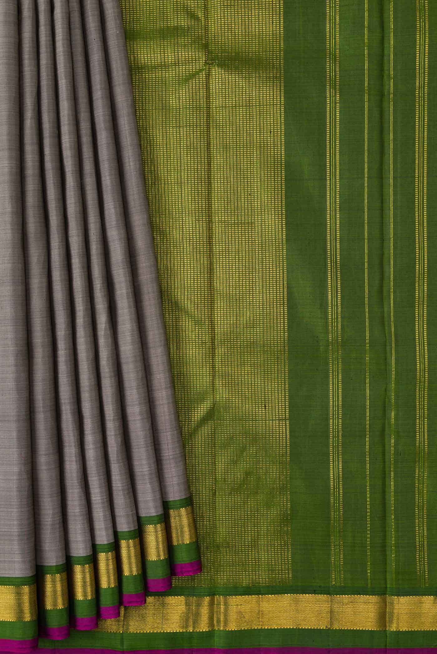 Pure Silk Pure Zari Grey Dual Tone Kanchipuram Saree